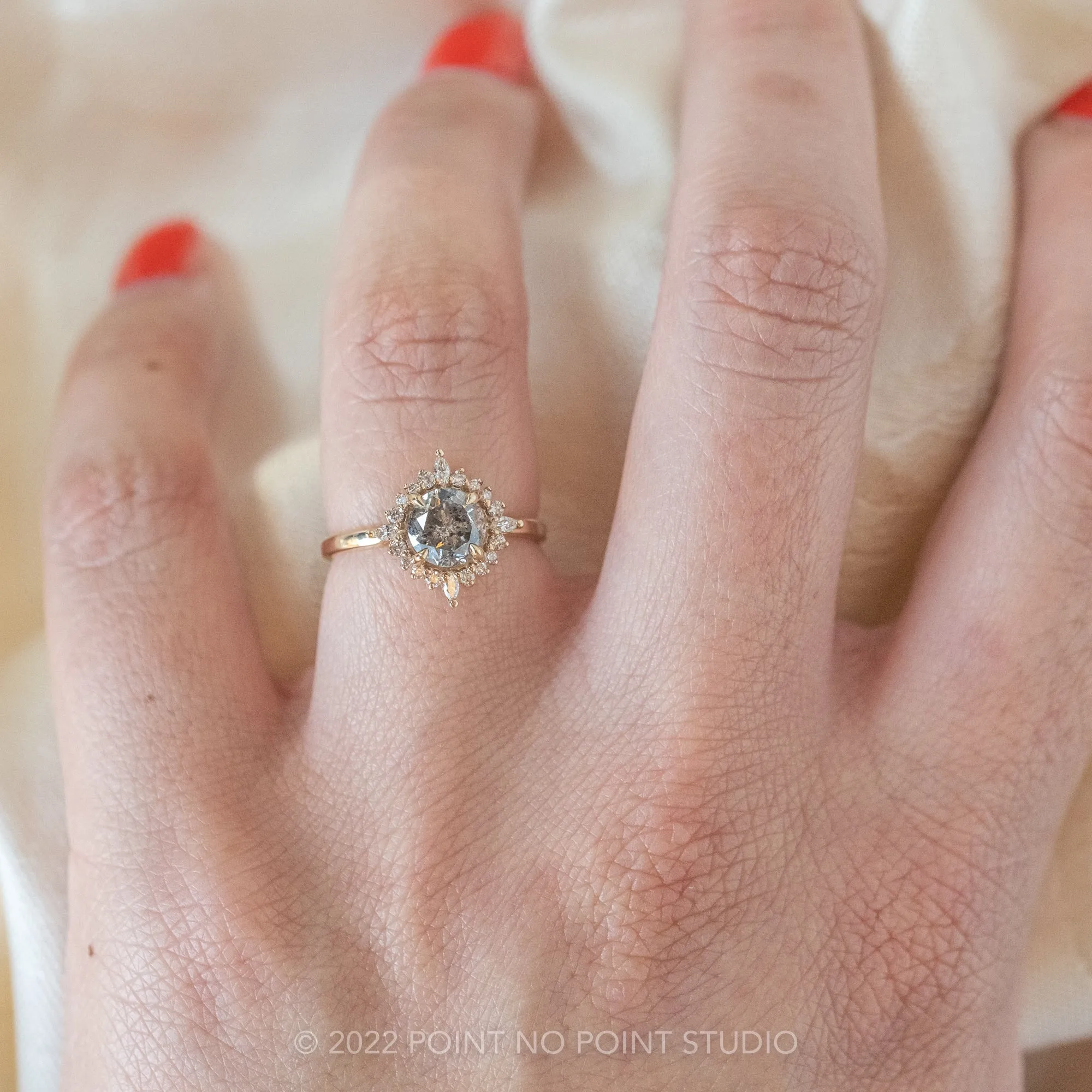 1.40 Carat Salt and Pepper Diamond Engagement Ring, Cosette Setting, 14k Yellow Gold