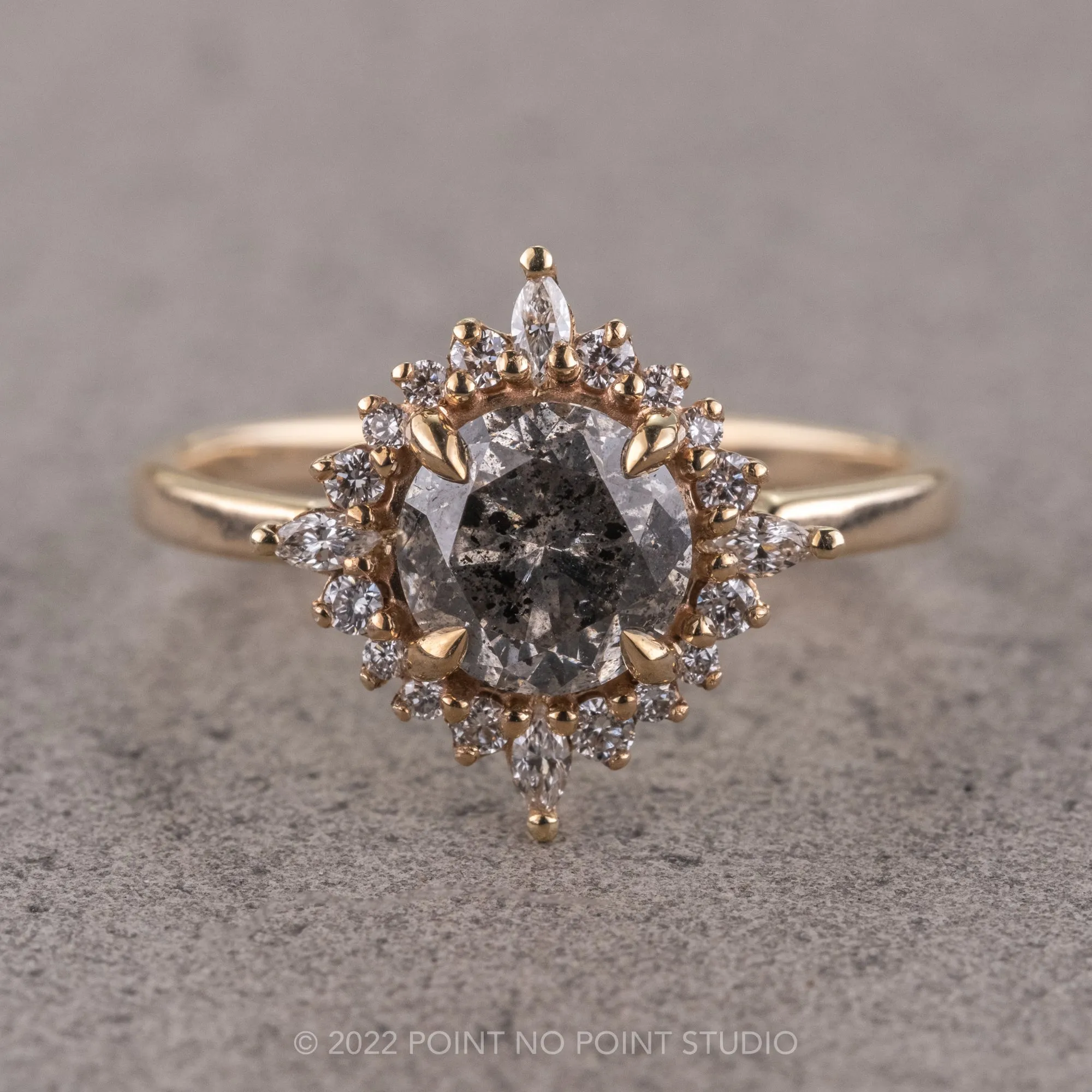 1.40 Carat Salt and Pepper Diamond Engagement Ring, Cosette Setting, 14k Yellow Gold