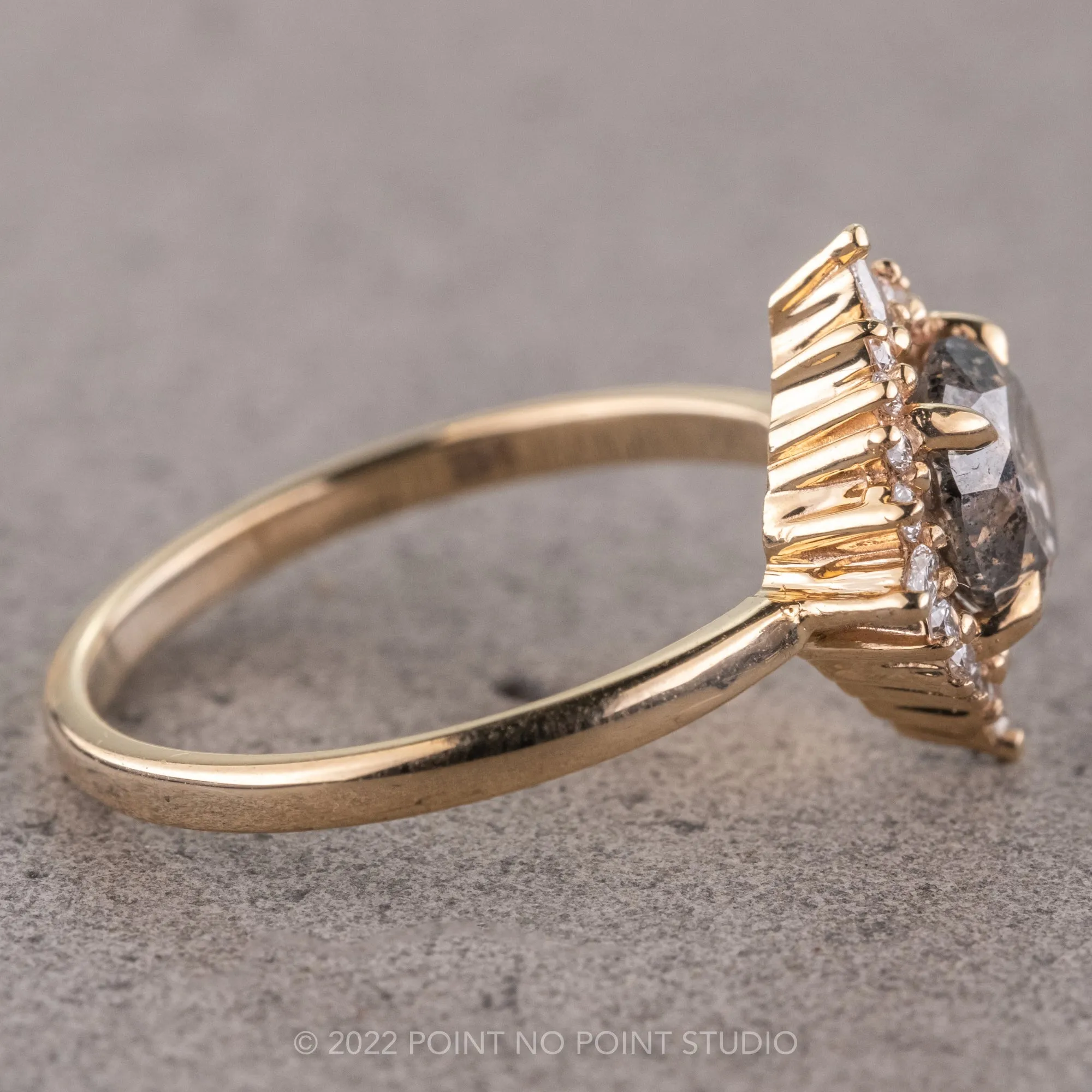 1.40 Carat Salt and Pepper Diamond Engagement Ring, Cosette Setting, 14k Yellow Gold