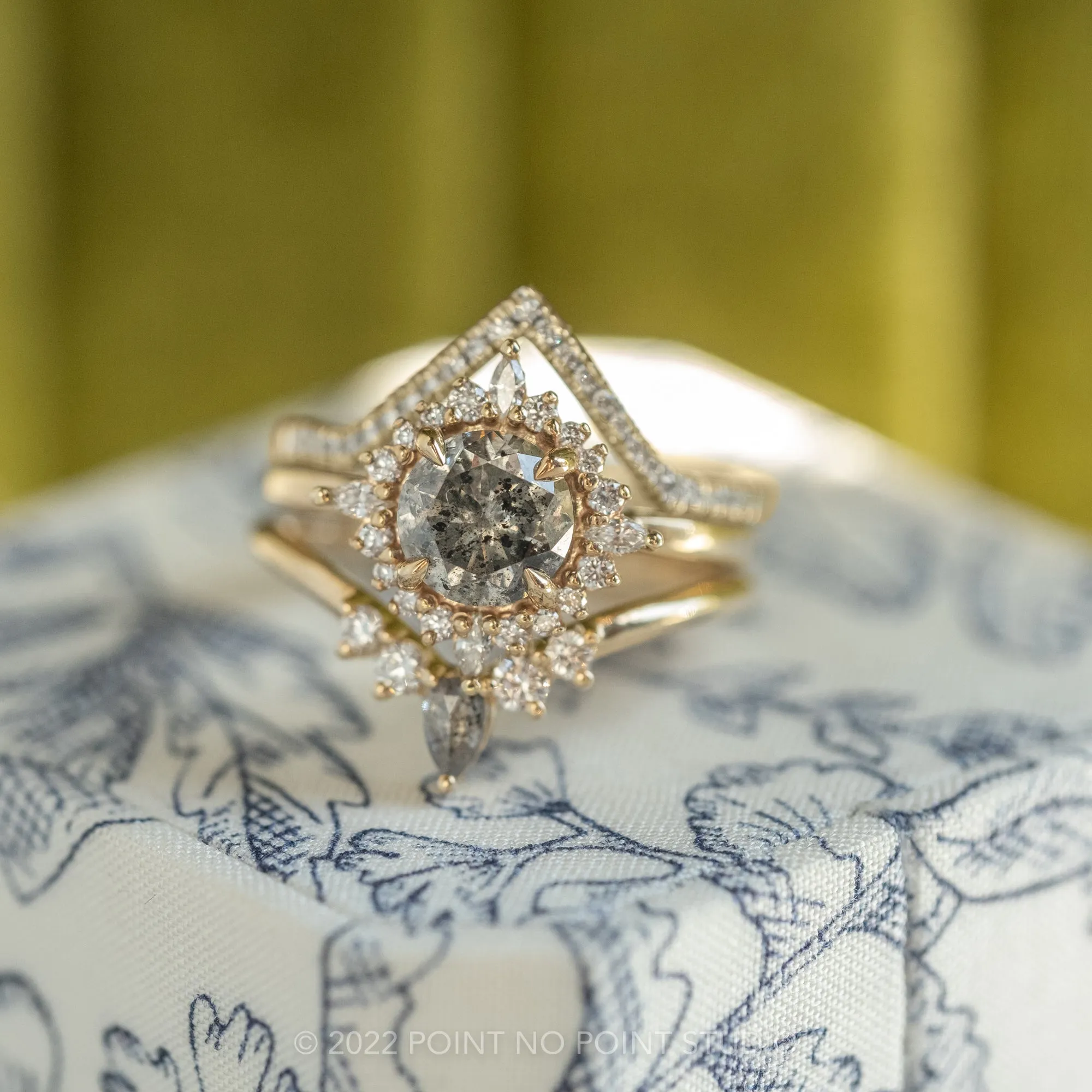 1.40 Carat Salt and Pepper Diamond Engagement Ring, Cosette Setting, 14k Yellow Gold
