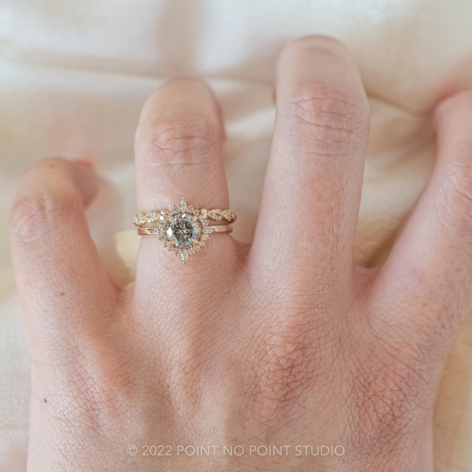 1.40 Carat Salt and Pepper Diamond Engagement Ring, Cosette Setting, 14k Yellow Gold