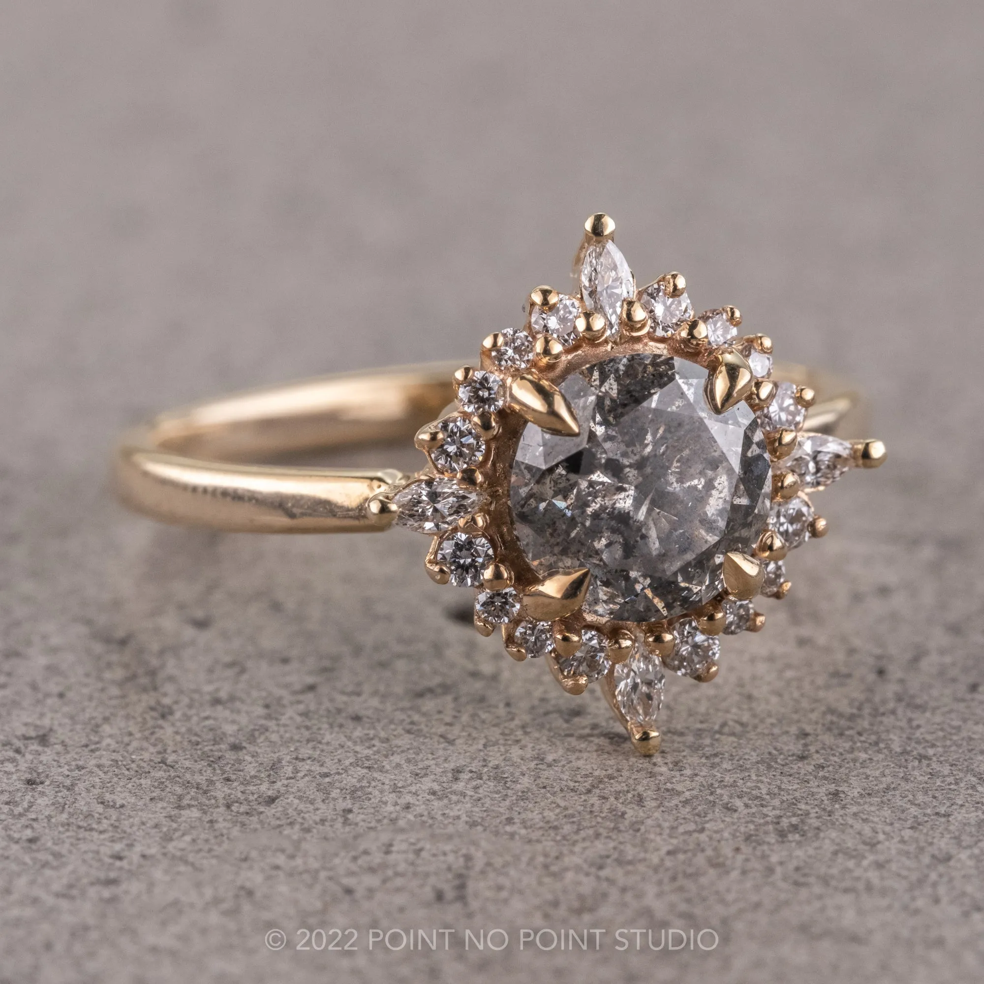 1.40 Carat Salt and Pepper Diamond Engagement Ring, Cosette Setting, 14k Yellow Gold