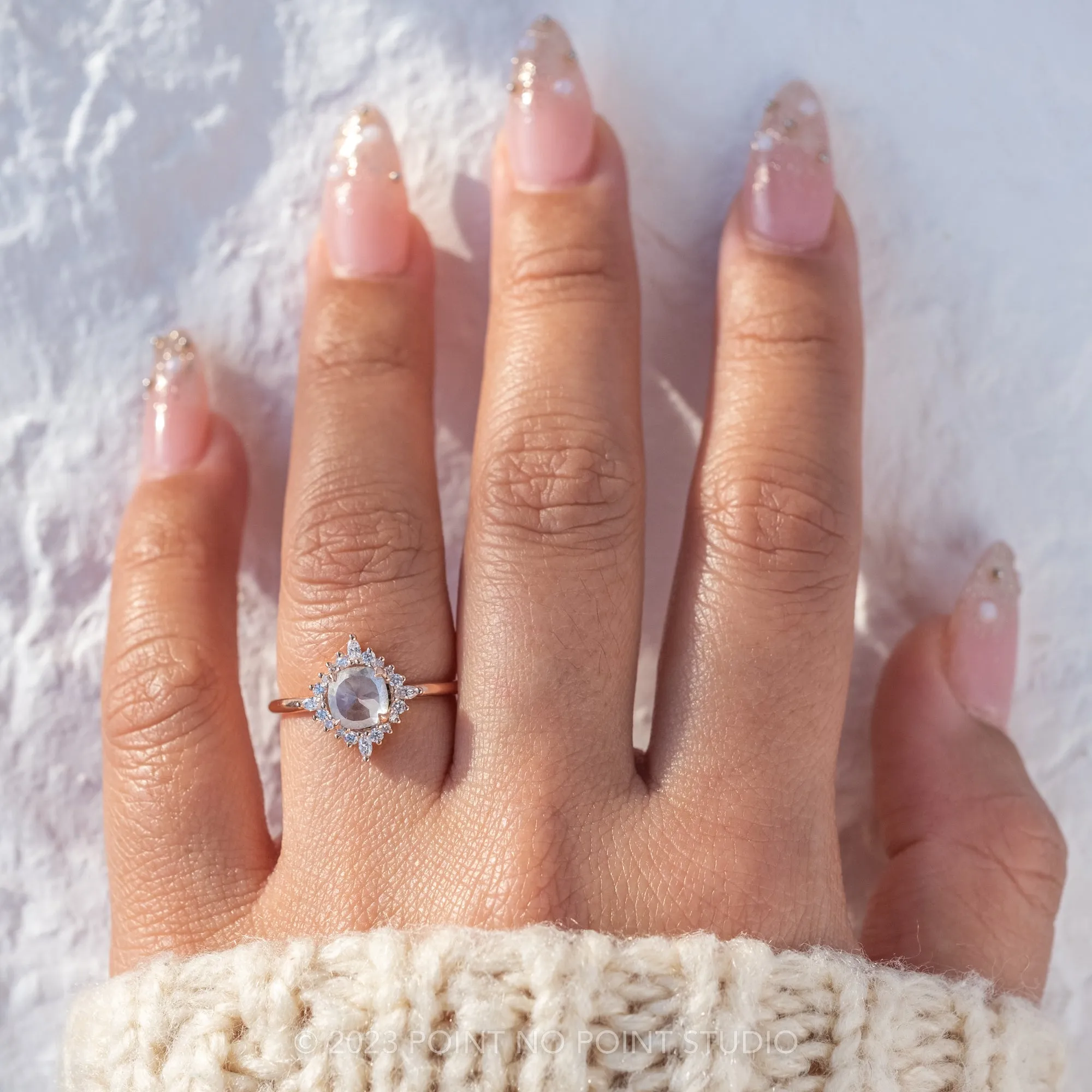 1.42 Carat Icy Grey Diamond Engagement Ring, Cosette Setting, 14k Rose Gold