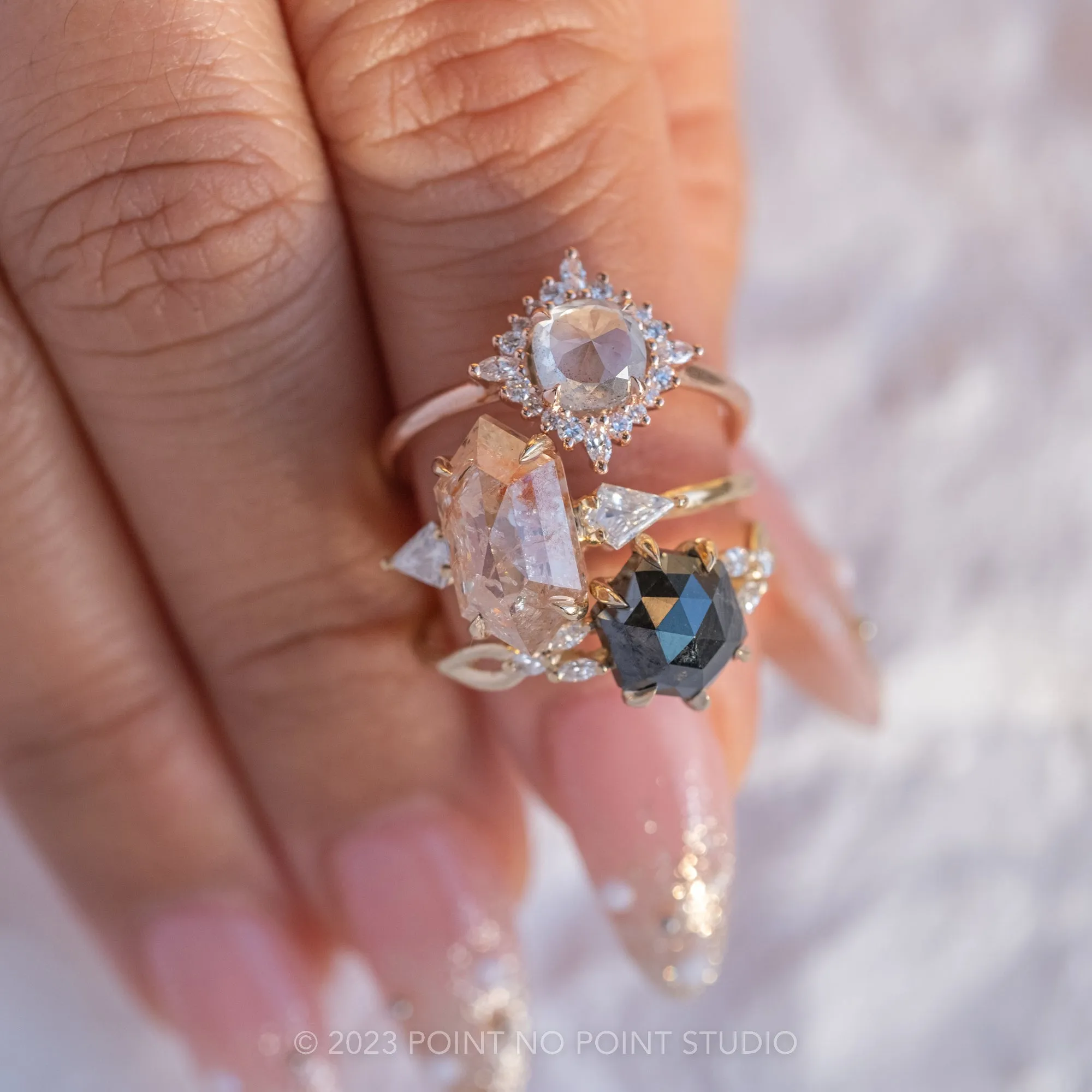 1.42 Carat Icy Grey Diamond Engagement Ring, Cosette Setting, 14k Rose Gold