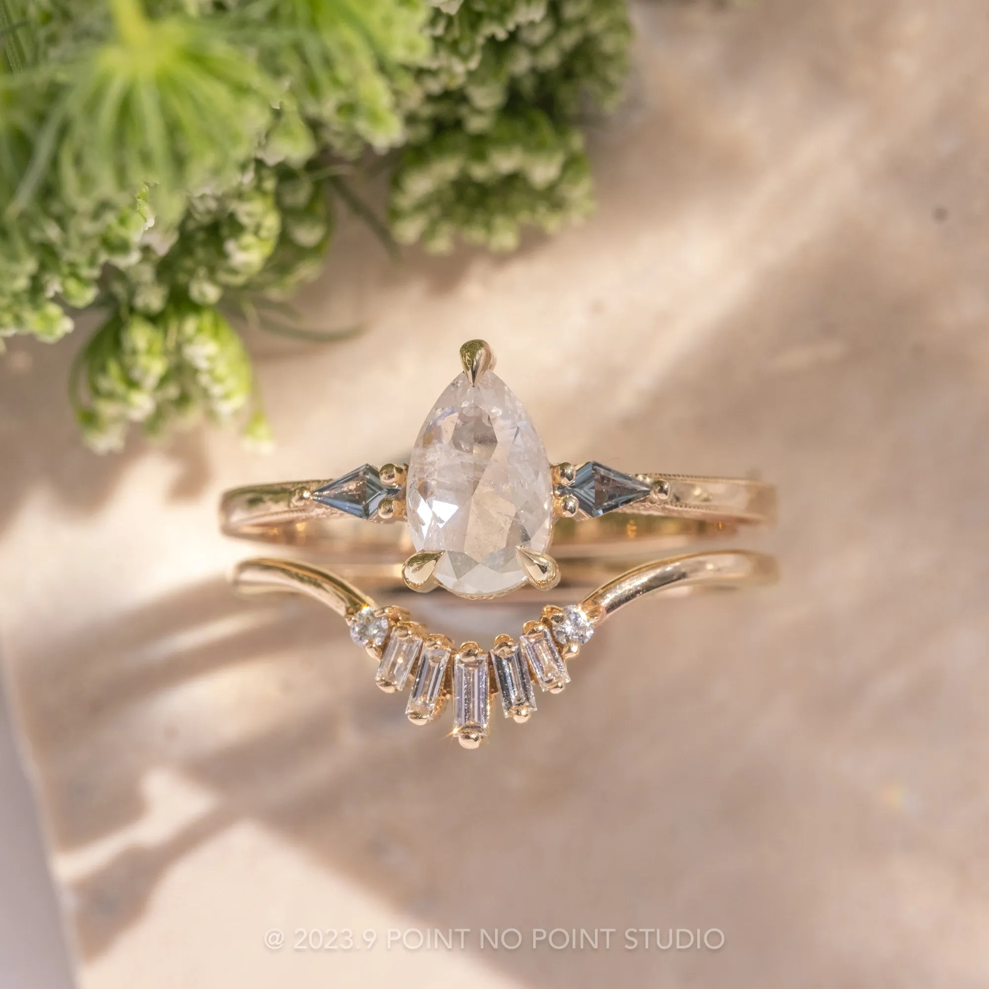1.44 Carat Icy White Pear Diamond Engagement Ring, Vintage Zoe Setting, 14K Yellow Gold