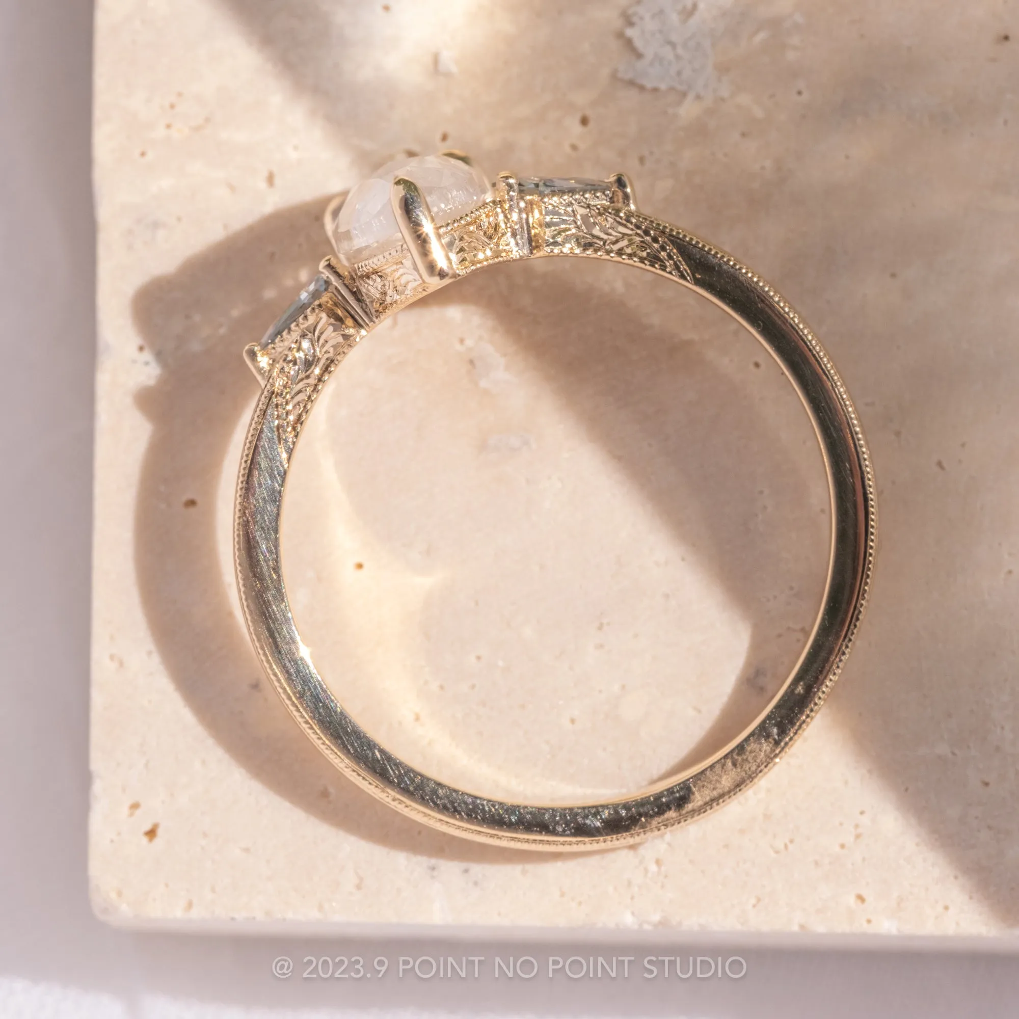 1.44 Carat Icy White Pear Diamond Engagement Ring, Vintage Zoe Setting, 14K Yellow Gold