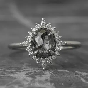 1.49 Carat Black Speckled Oval Diamond Engagement Ring, Cosette Setting, 14K White Gold