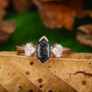 14k 18k Classic Natural Black Rutilated Quartz Cluster Moissanite Diamond Ring