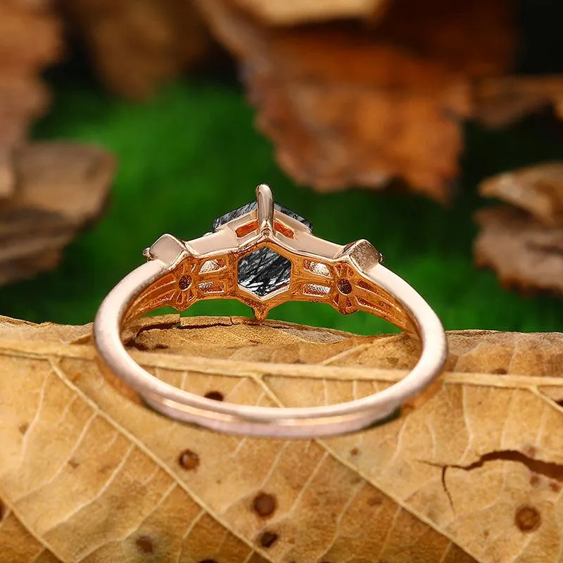 14k 18k Unique Natural Black Rutilated Quartz Butterfly Promise  Gift Ring