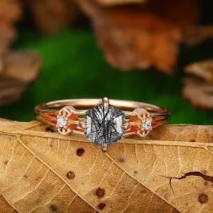 14k 18k Unique Natural Black Rutilated Quartz Butterfly Promise  Gift Ring