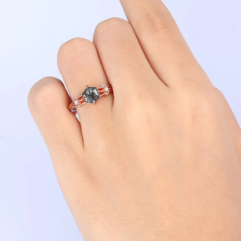 14k 18k Unique Natural Black Rutilated Quartz Butterfly Promise  Gift Ring
