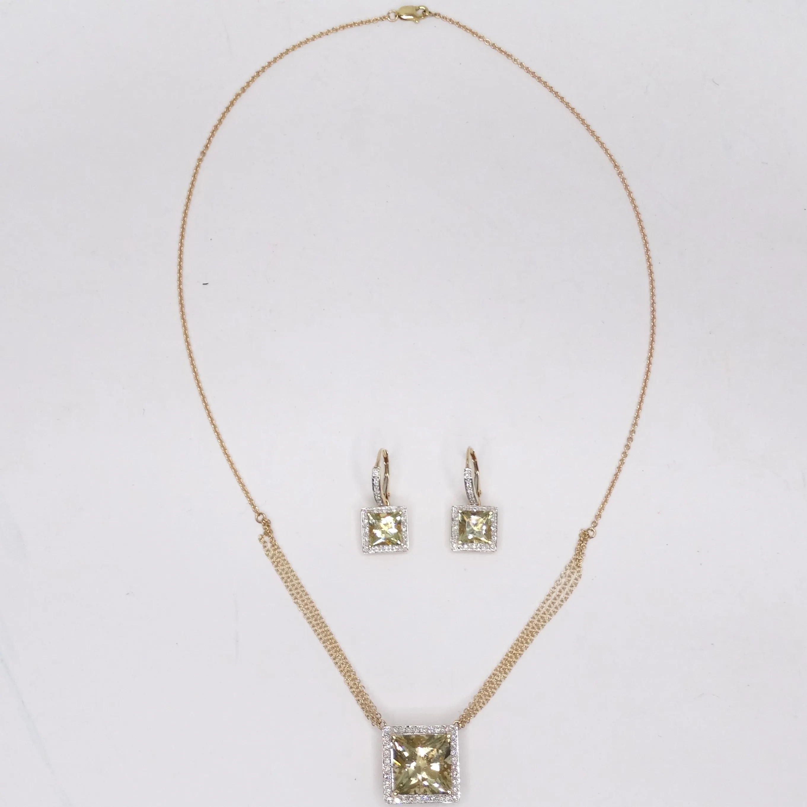 14K Gold Citrine Diamond Necklace and Earrings Set