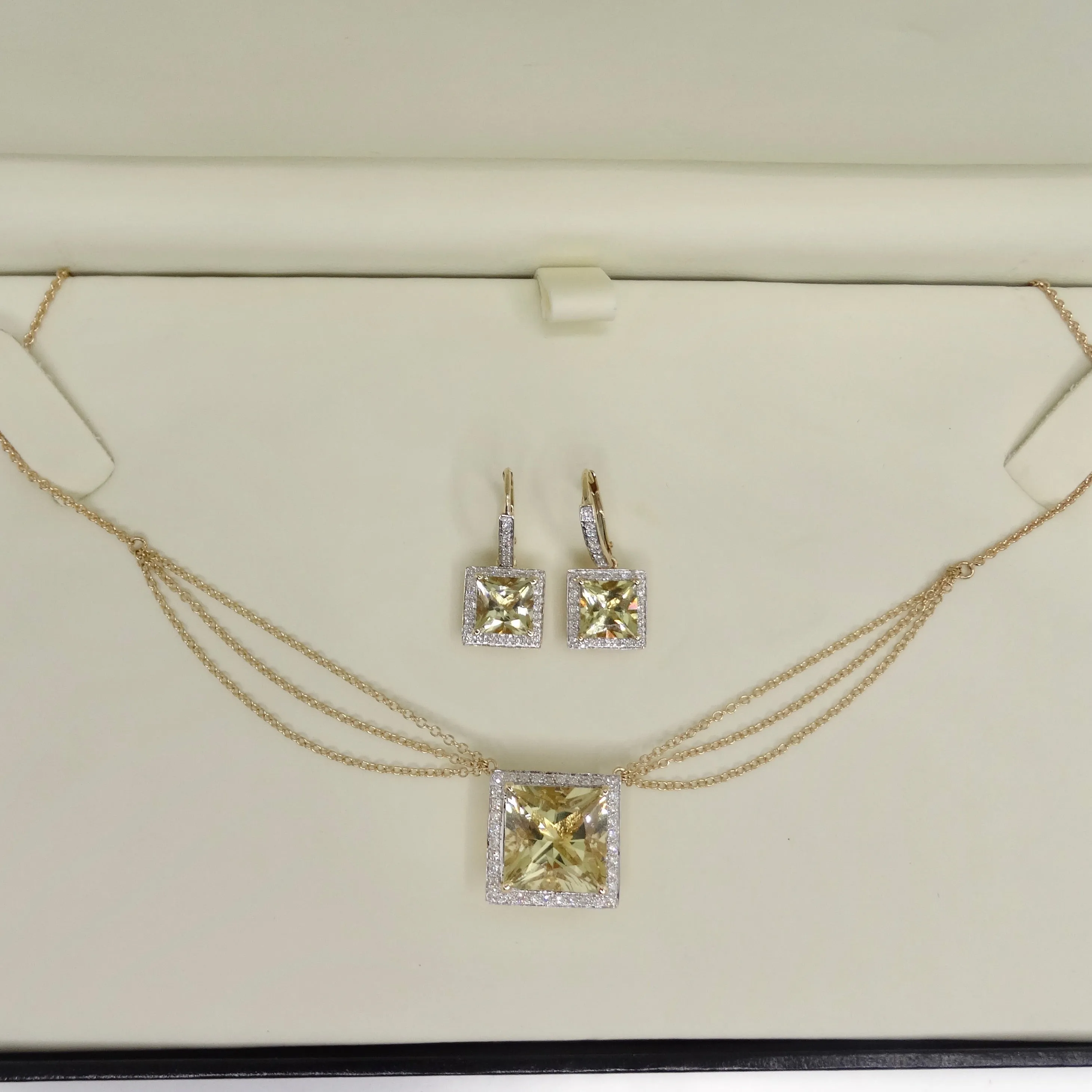 14K Gold Citrine Diamond Necklace and Earrings Set