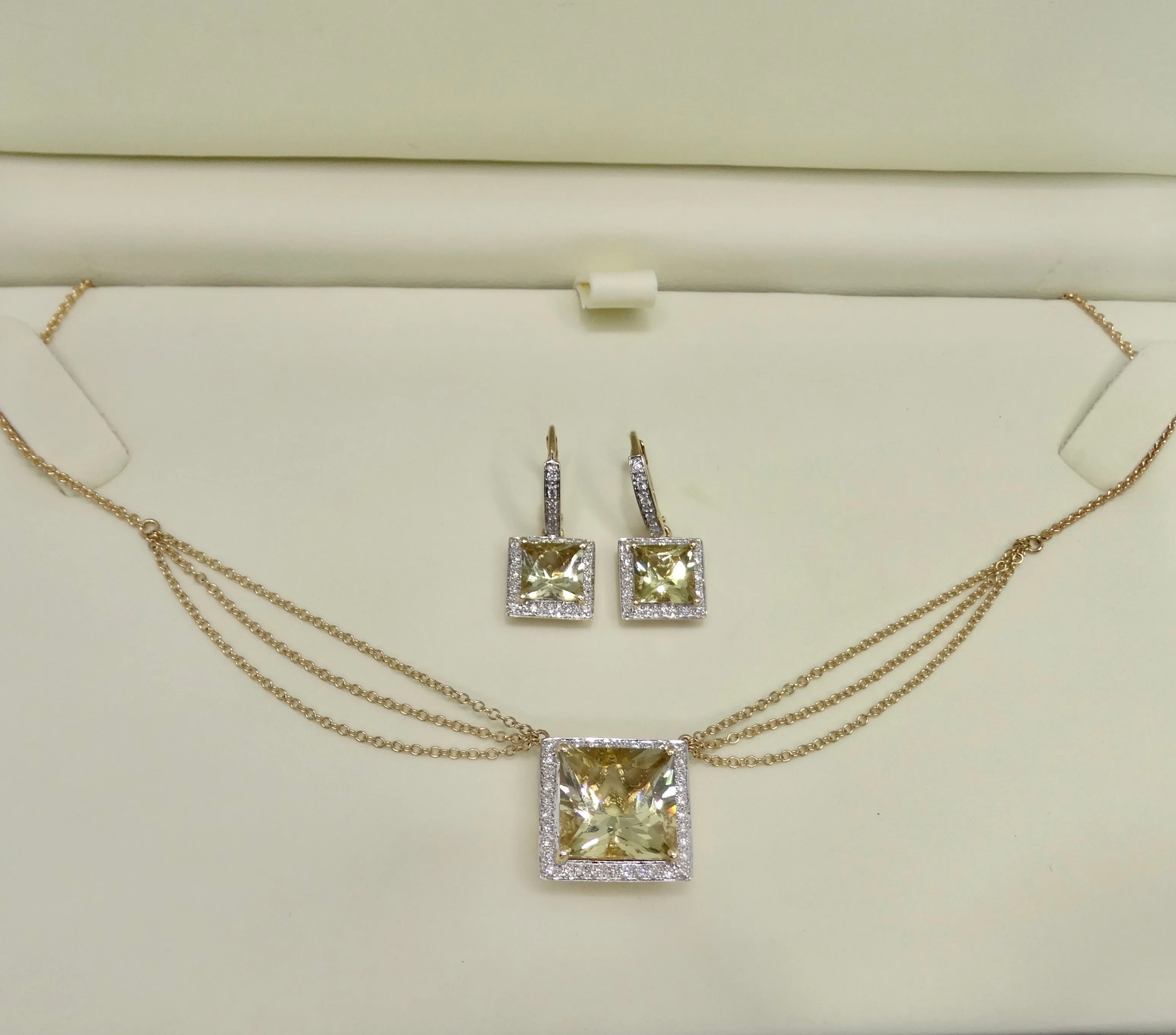 14K Gold Citrine Diamond Necklace and Earrings Set
