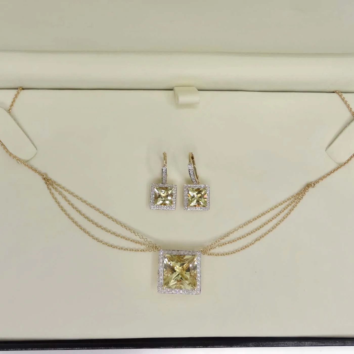 14K Gold Citrine Diamond Necklace and Earrings Set