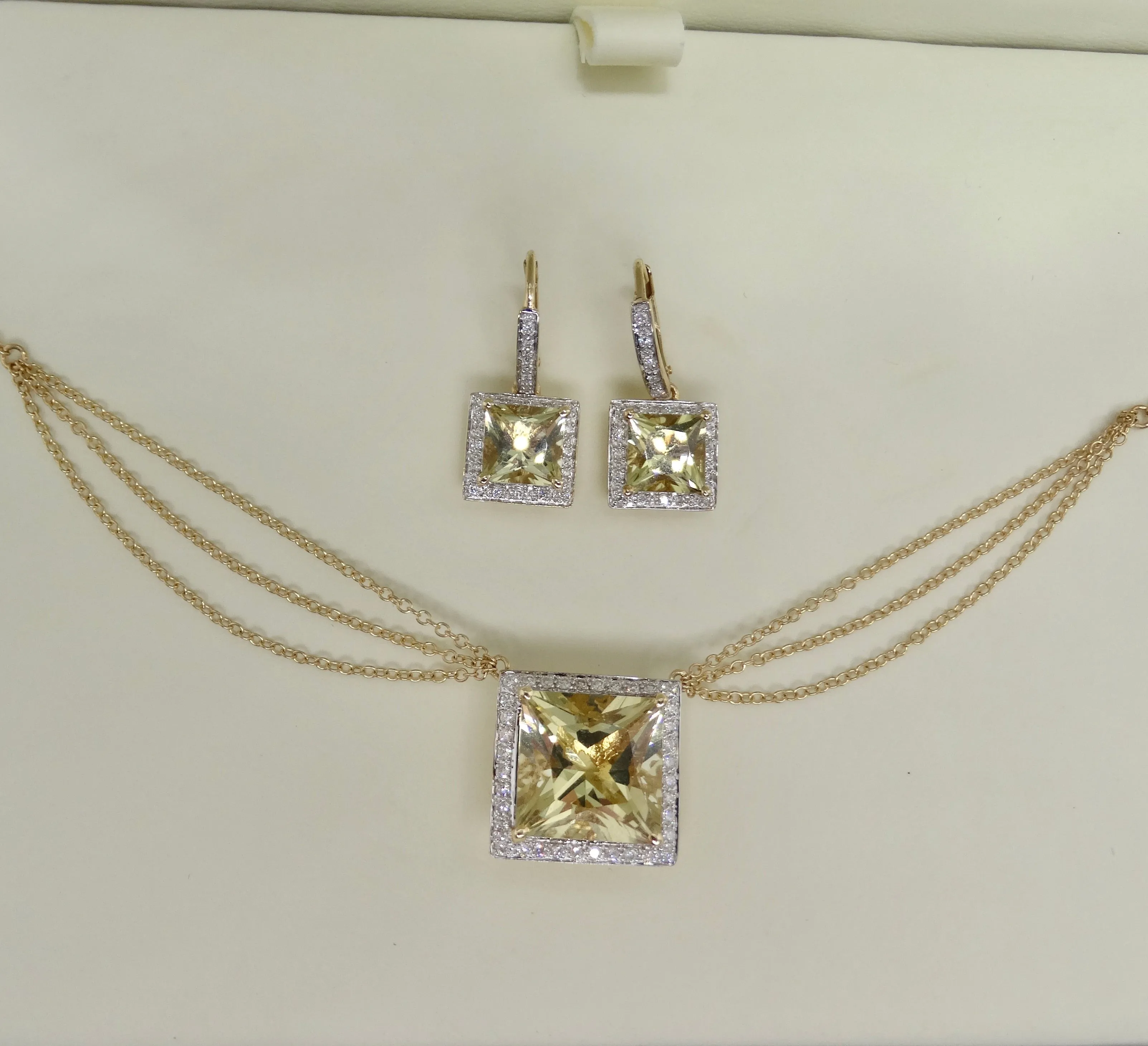 14K Gold Citrine Diamond Necklace and Earrings Set