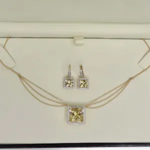 14K Gold Citrine Diamond Necklace and Earrings Set