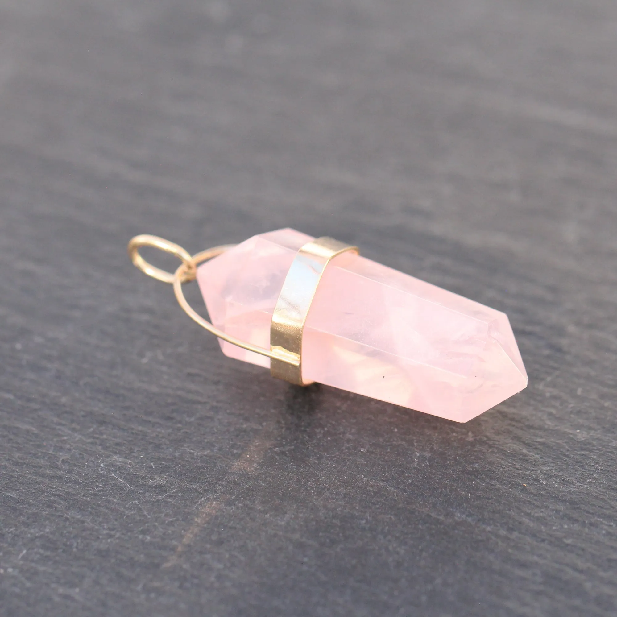 14k Gold   Rose Quartz Pendulum Pendant