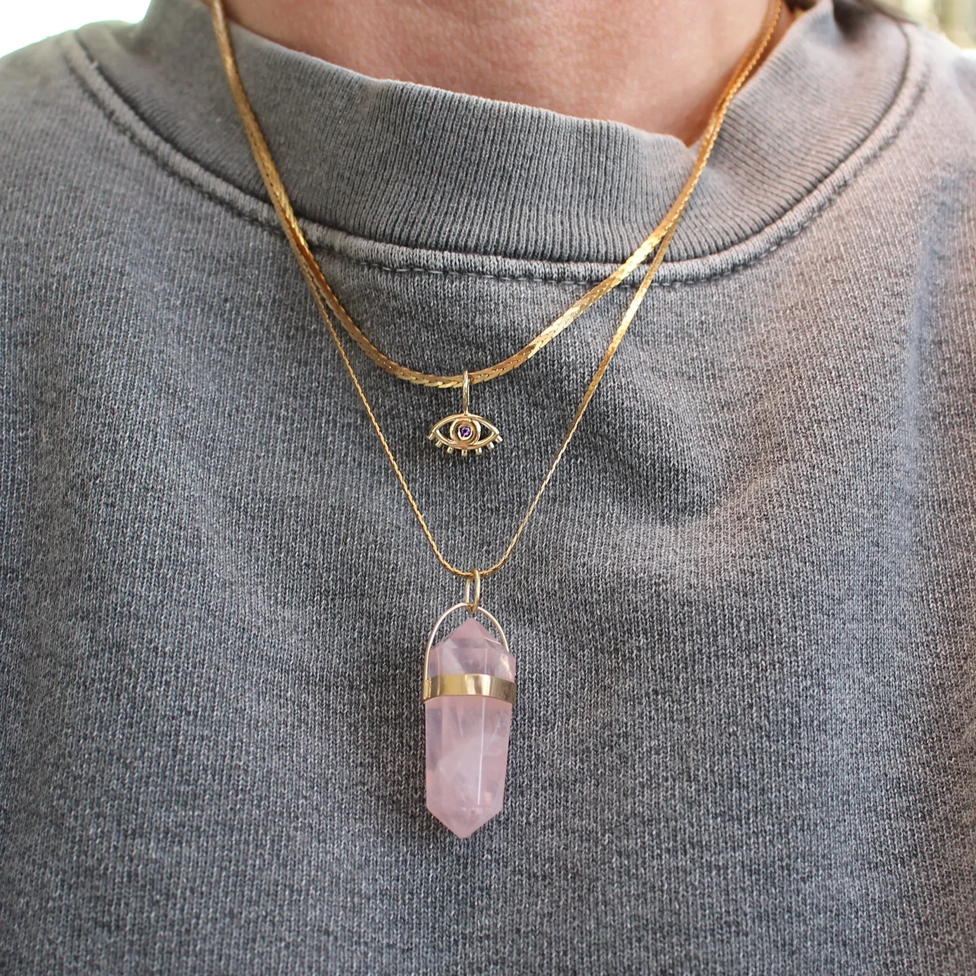 14k Gold   Rose Quartz Pendulum Pendant