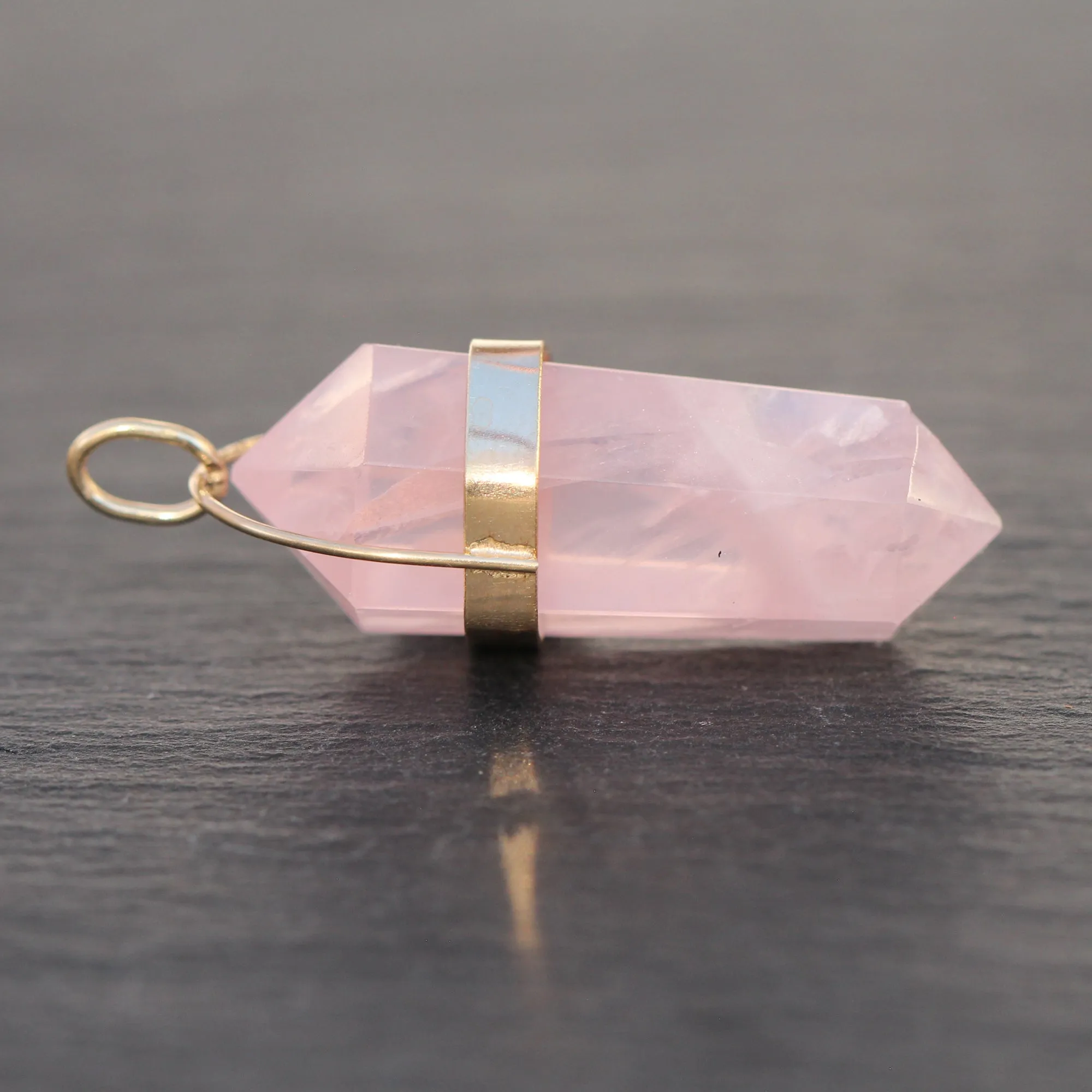 14k Gold   Rose Quartz Pendulum Pendant