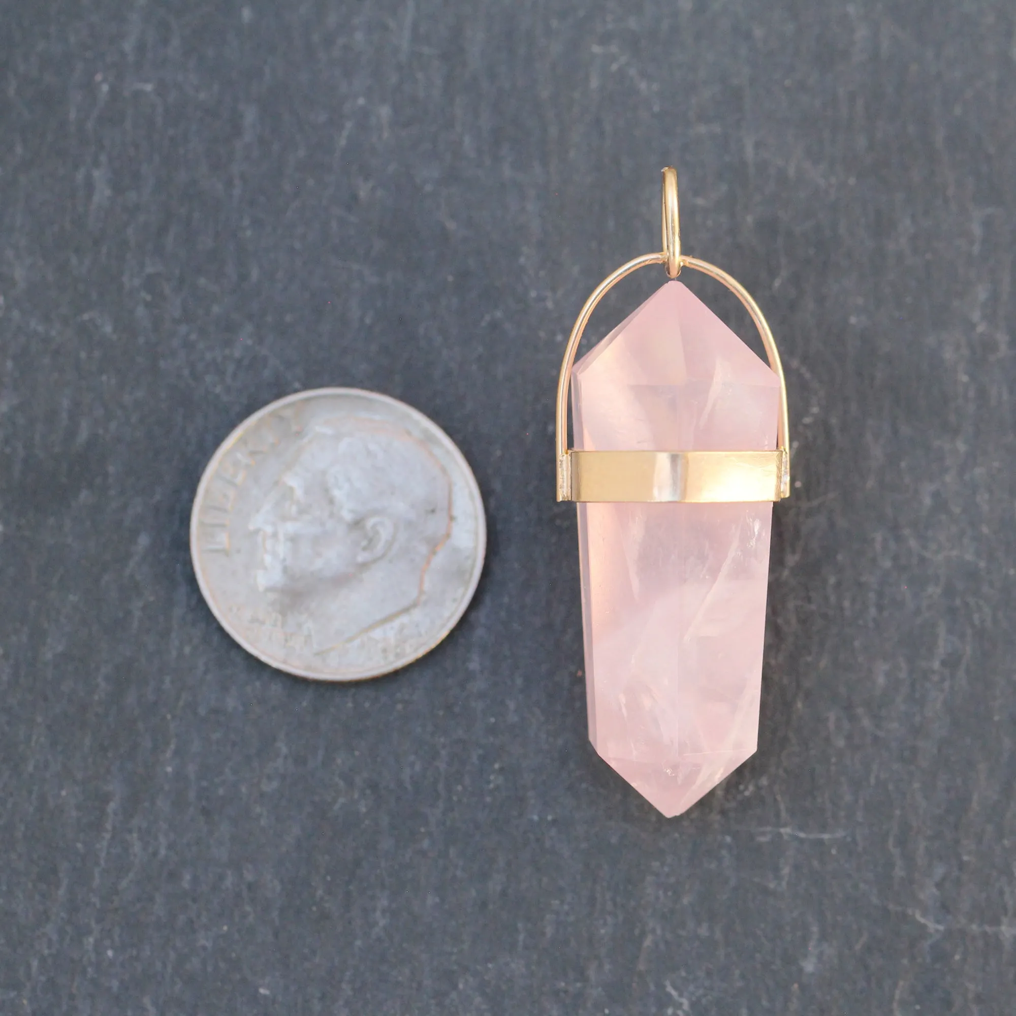 14k Gold   Rose Quartz Pendulum Pendant