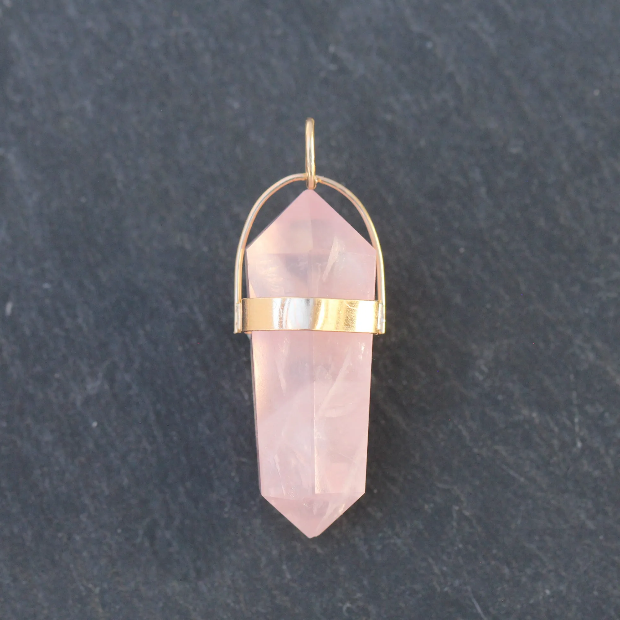 14k Gold   Rose Quartz Pendulum Pendant