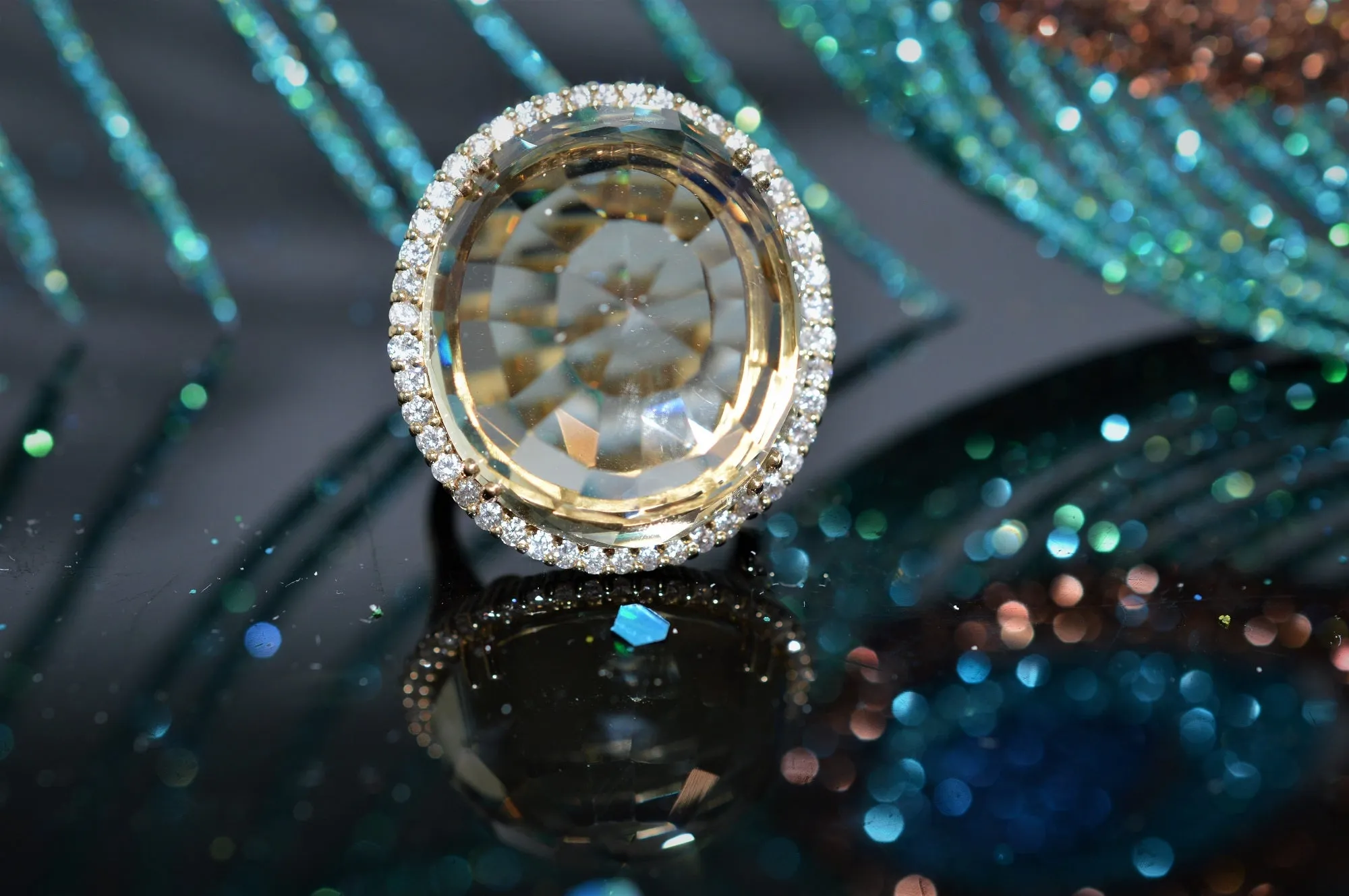 14K Russian Inspired Smoky Quartz and Diamond Ring