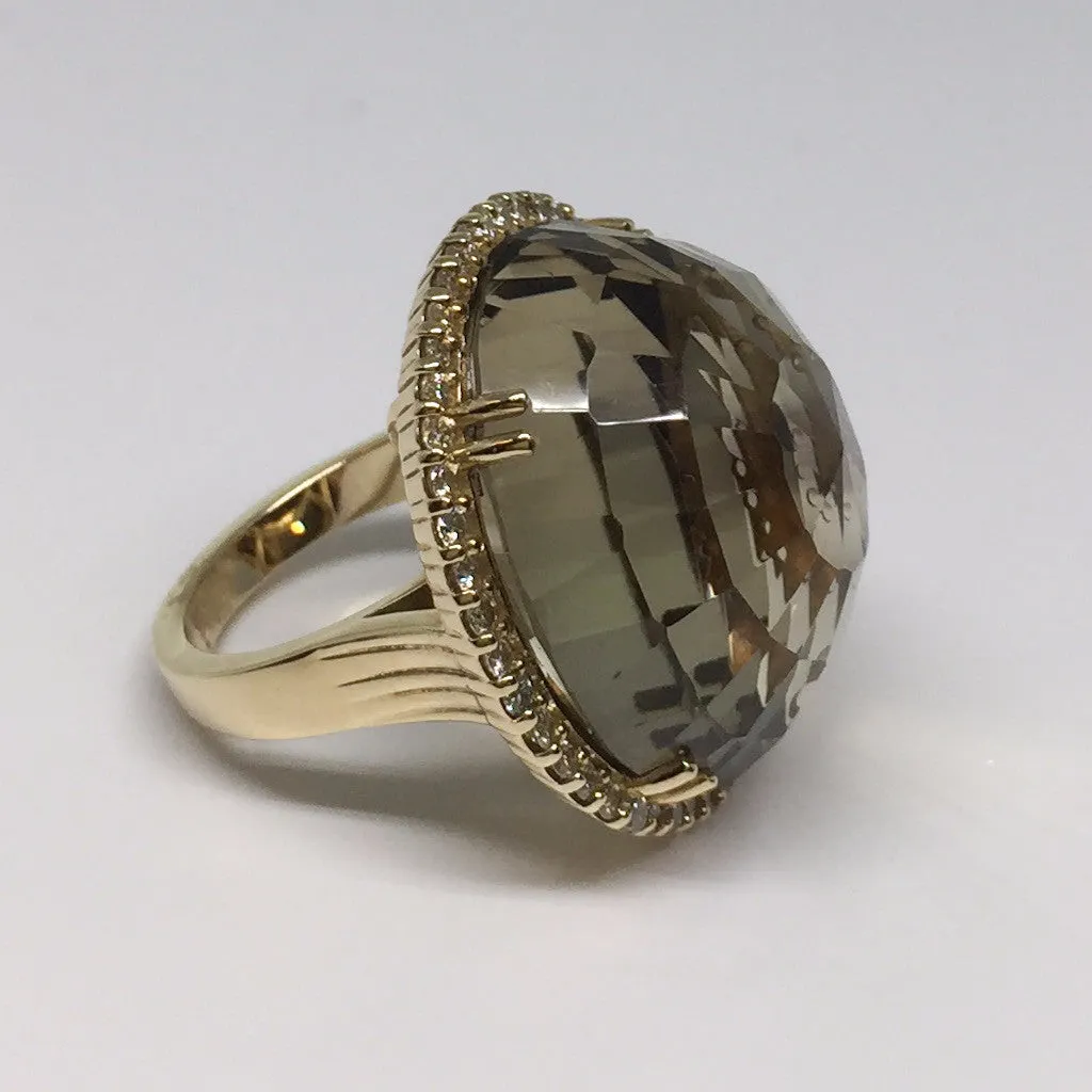 14K Russian Inspired Smoky Quartz and Diamond Ring