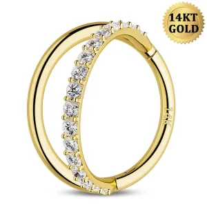 14K Solid Gold 18G Semi Gem Double Hoop Hinged Segment Ring