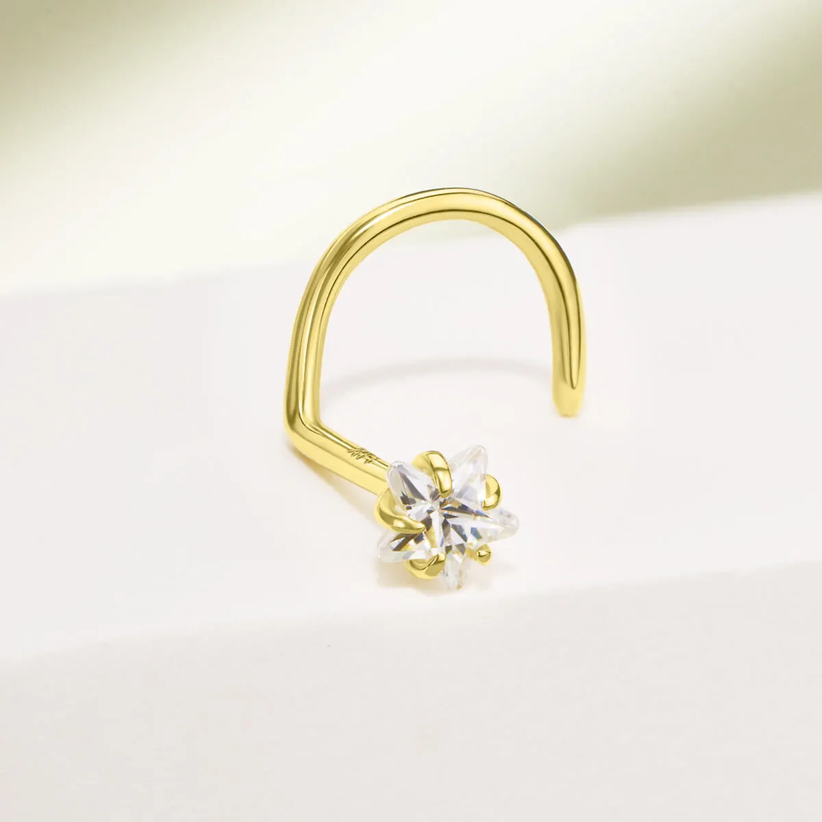 14K Solid Gold 20G Star Top S-Shape Nose Screw