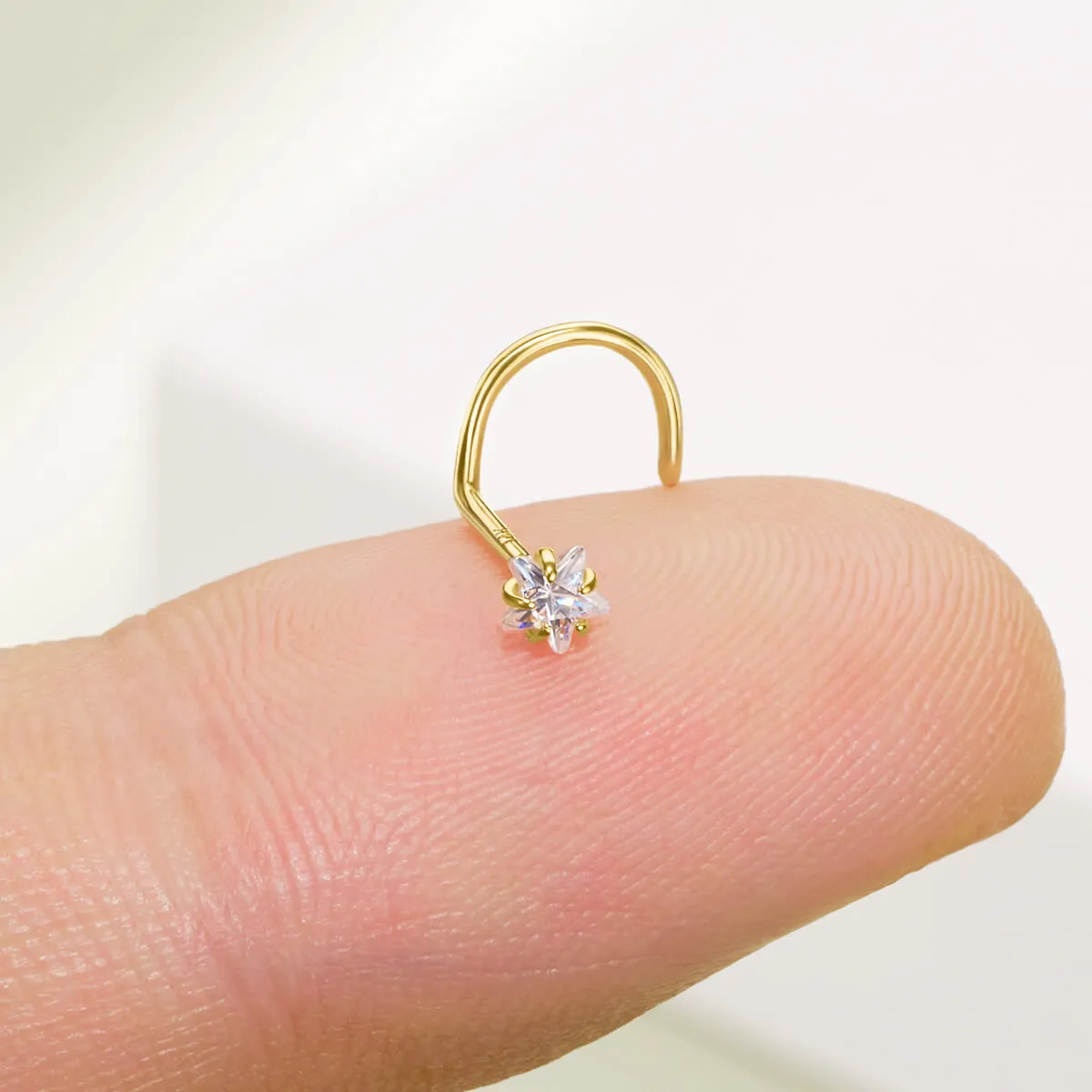 14K Solid Gold 20G Star Top S-Shape Nose Screw