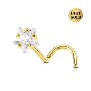 14K Solid Gold 20G Star Top S-Shape Nose Screw