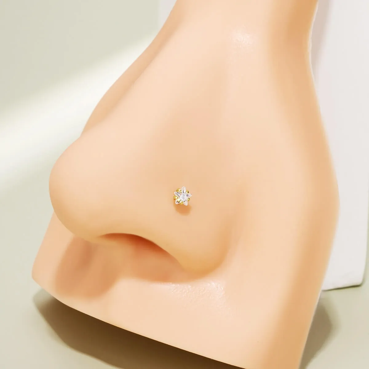 14K Solid Gold 20G Star Top S-Shape Nose Screw