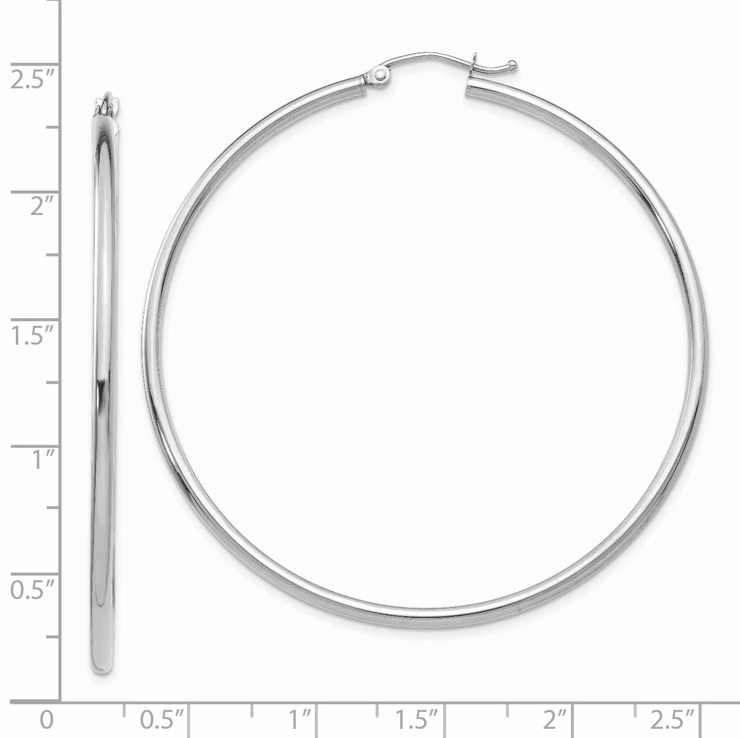 14k White Gold 2MM Round Hoop Earrings