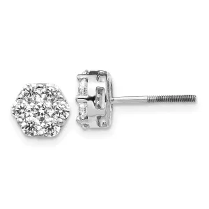 14k White Gold Diamond Cluster Screwback Earrings