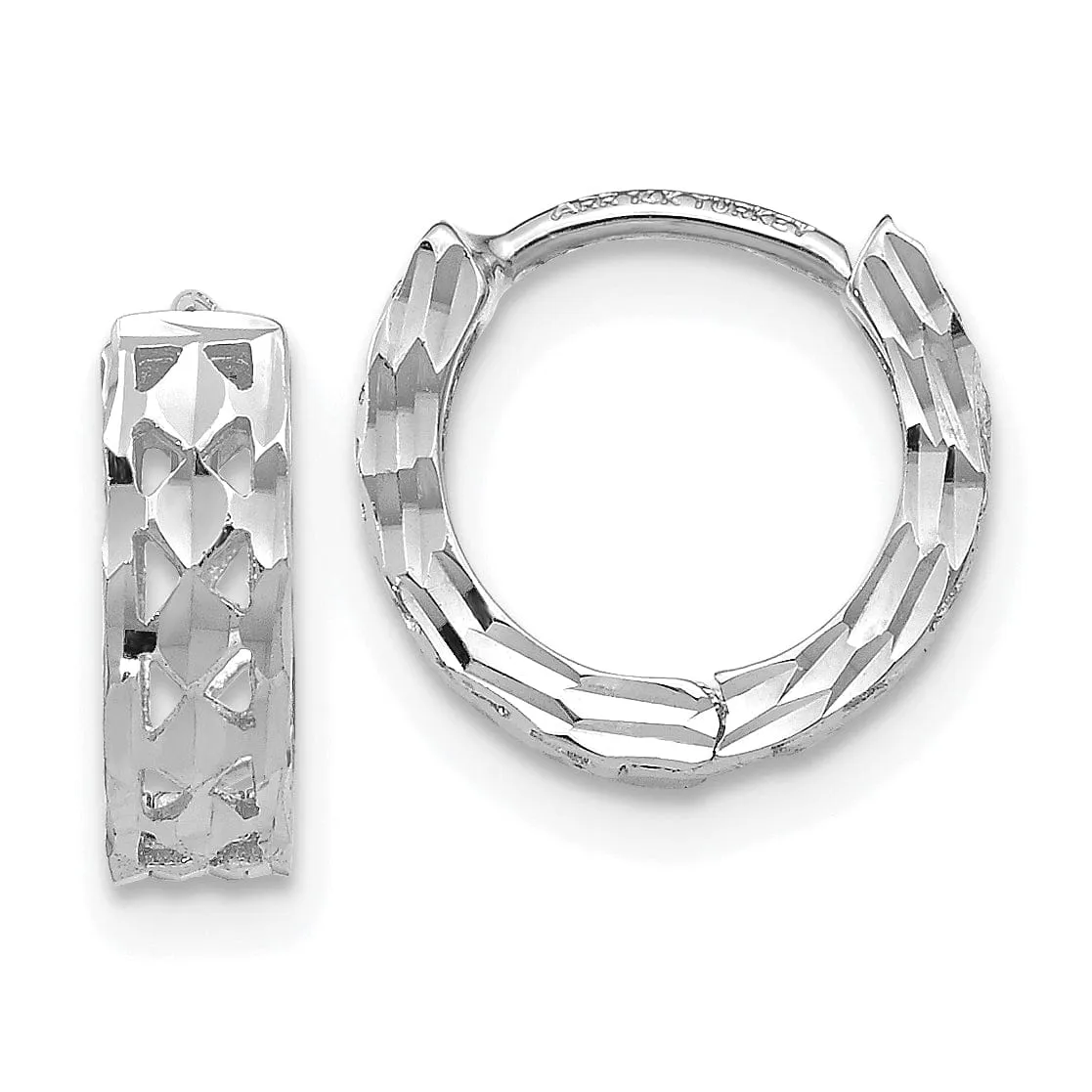 14k White Gold Diamond Cut Hoop Earrings