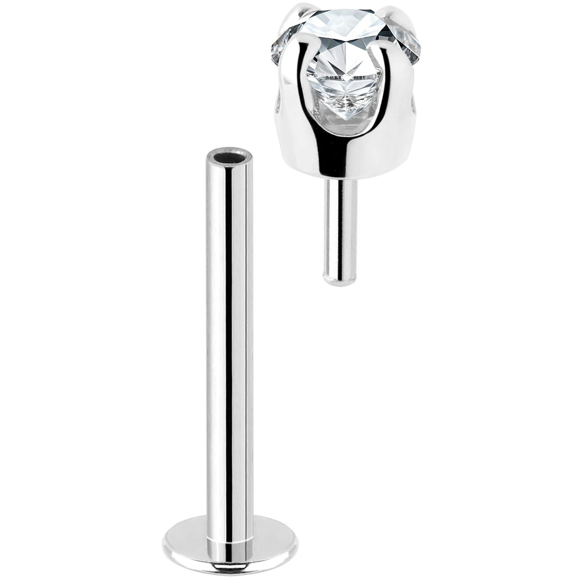 14k White Gold Flat Back Earring with 3mm Cubic Zirconia Handmade