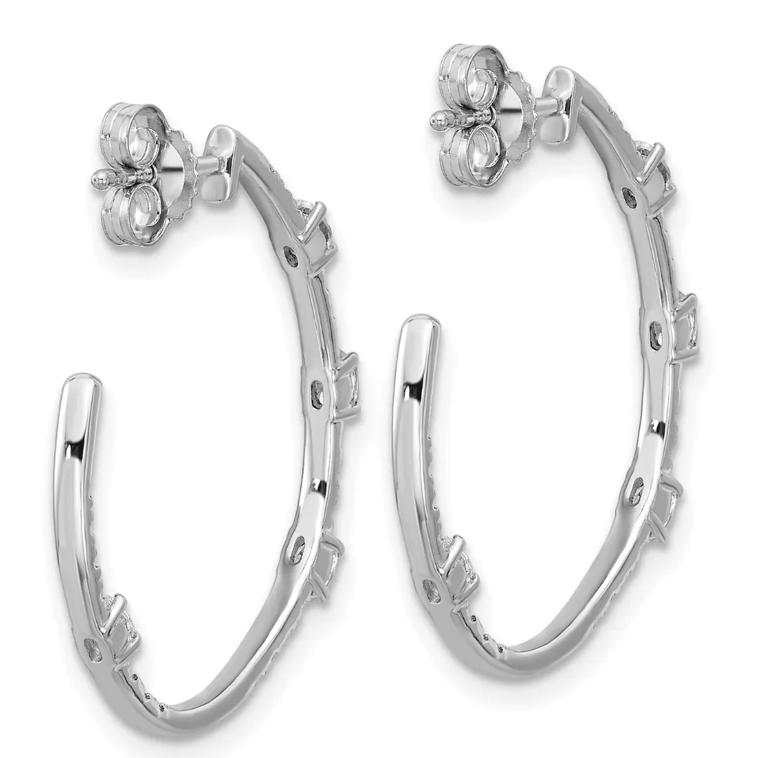 14K White Gold Lab Diamond J Hoop Earrings