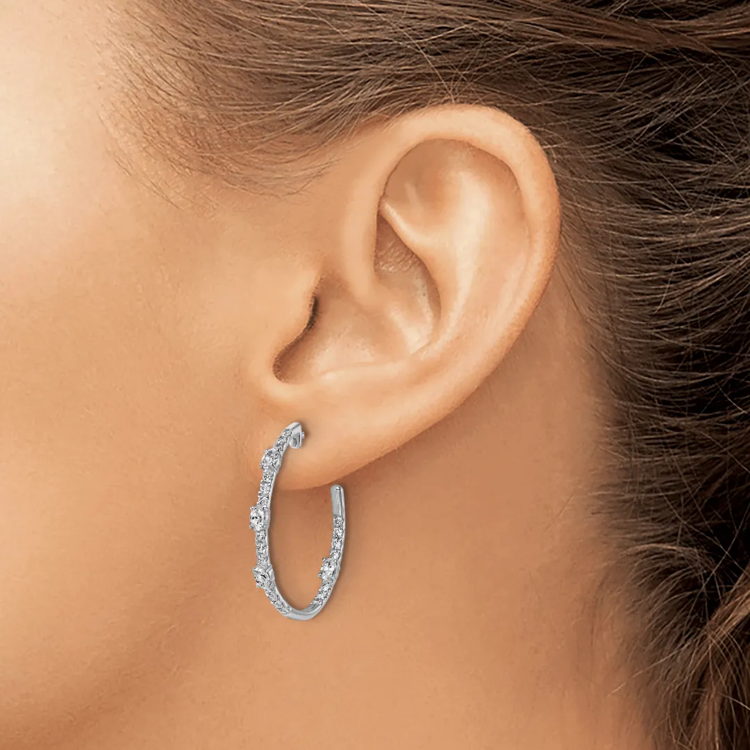 14K White Gold Lab Diamond J Hoop Earrings