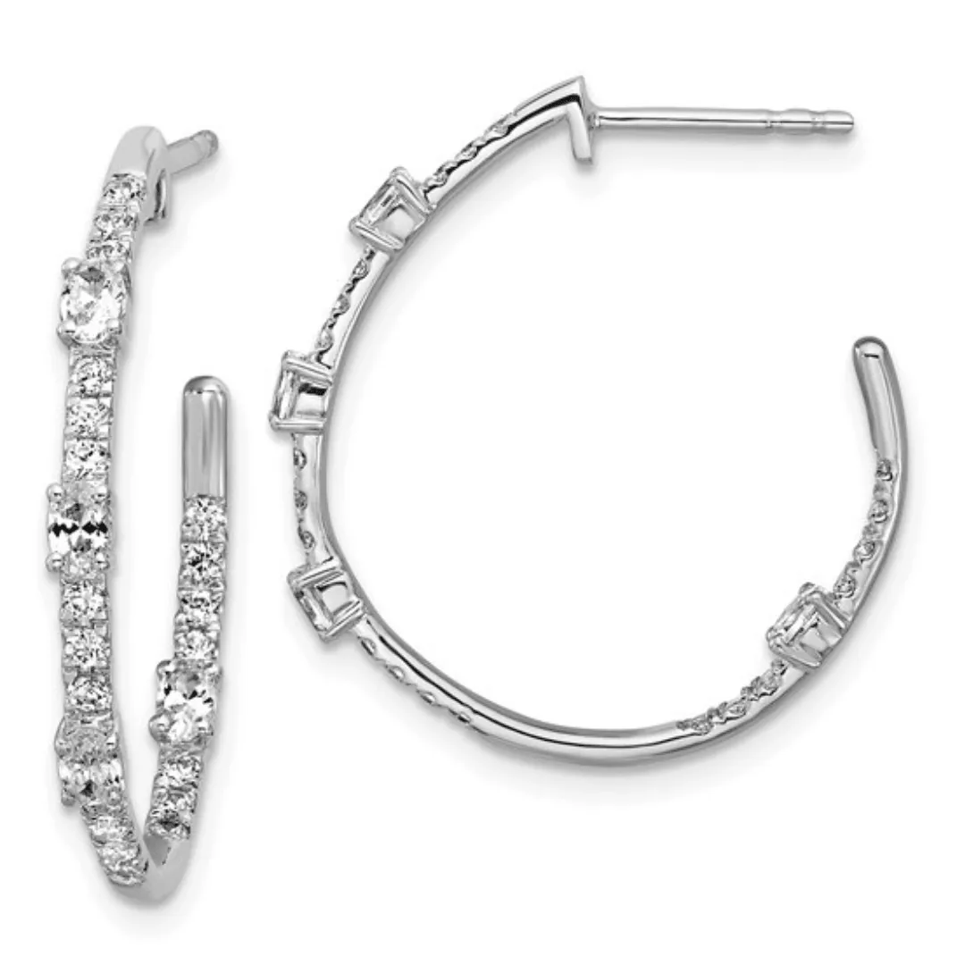 14K White Gold Lab Diamond J Hoop Earrings