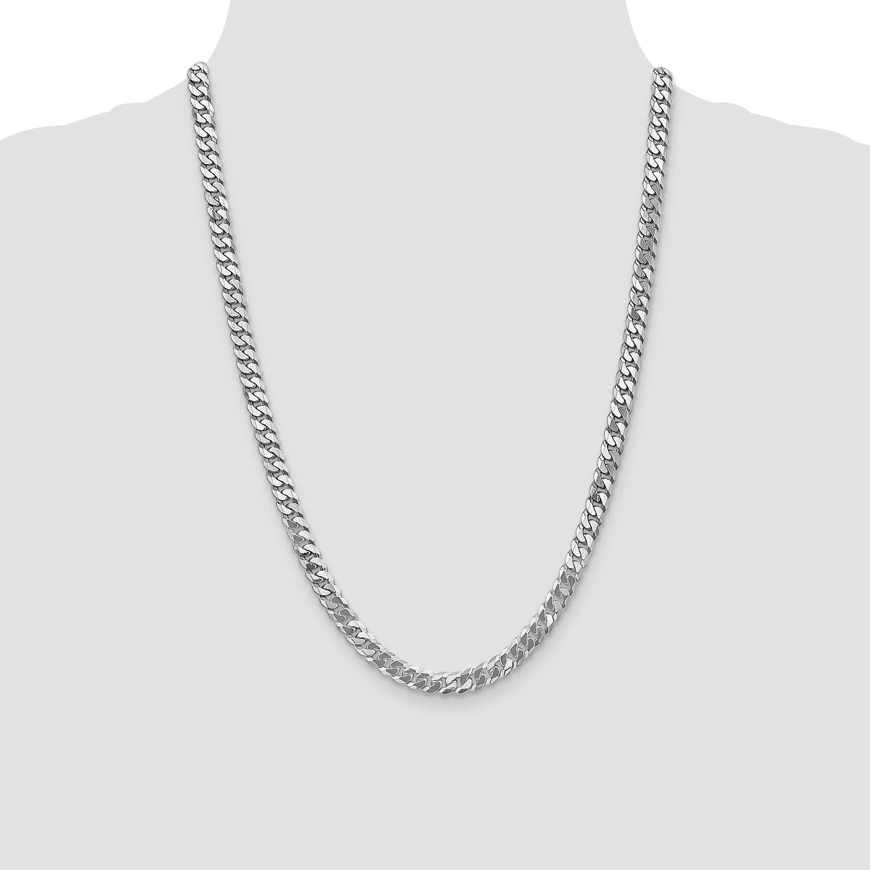 14k White Gold Polished 6.10mmFlat Curb Chain