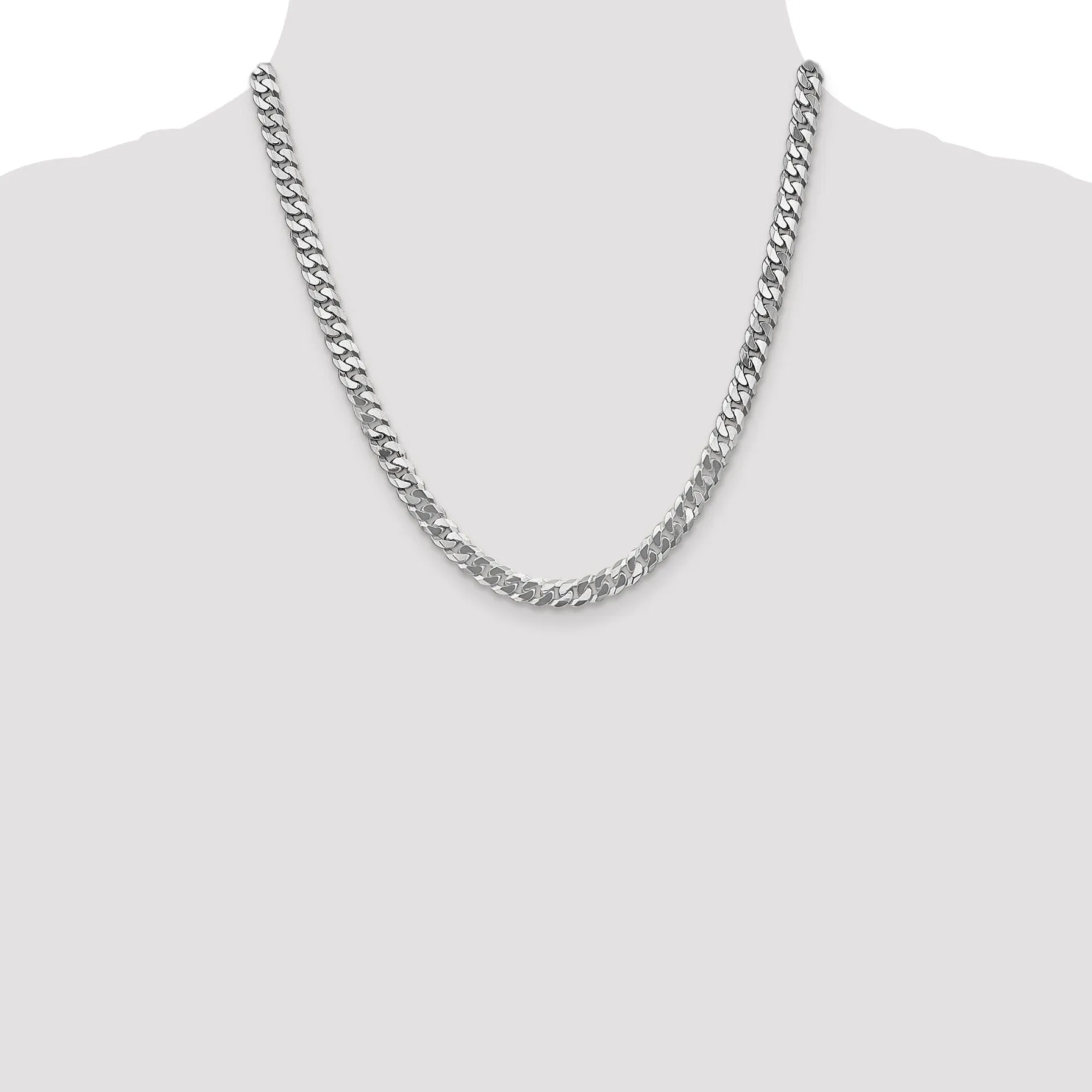 14k White Gold Polished 6.10mmFlat Curb Chain