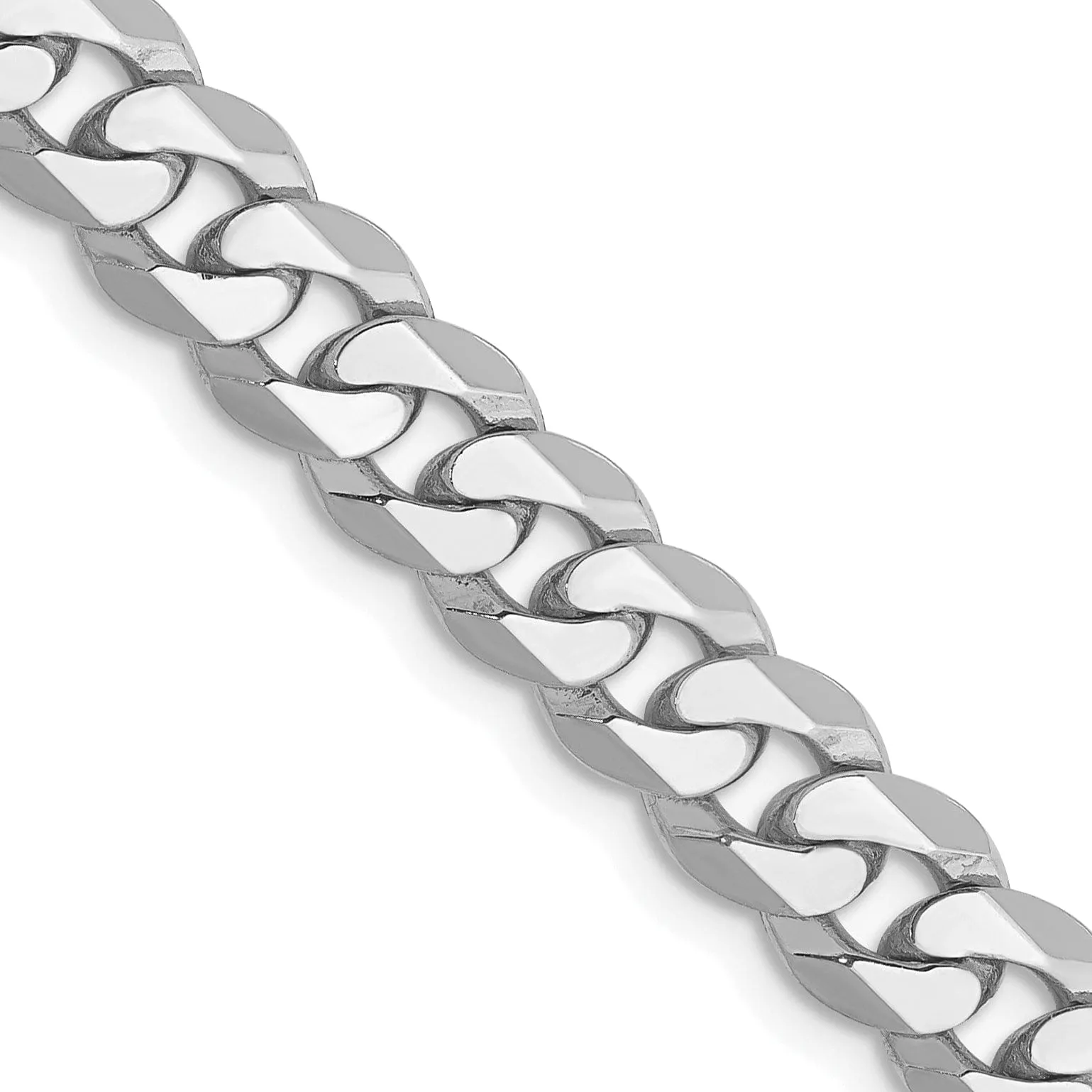 14k White Gold Polished 6.10mmFlat Curb Chain
