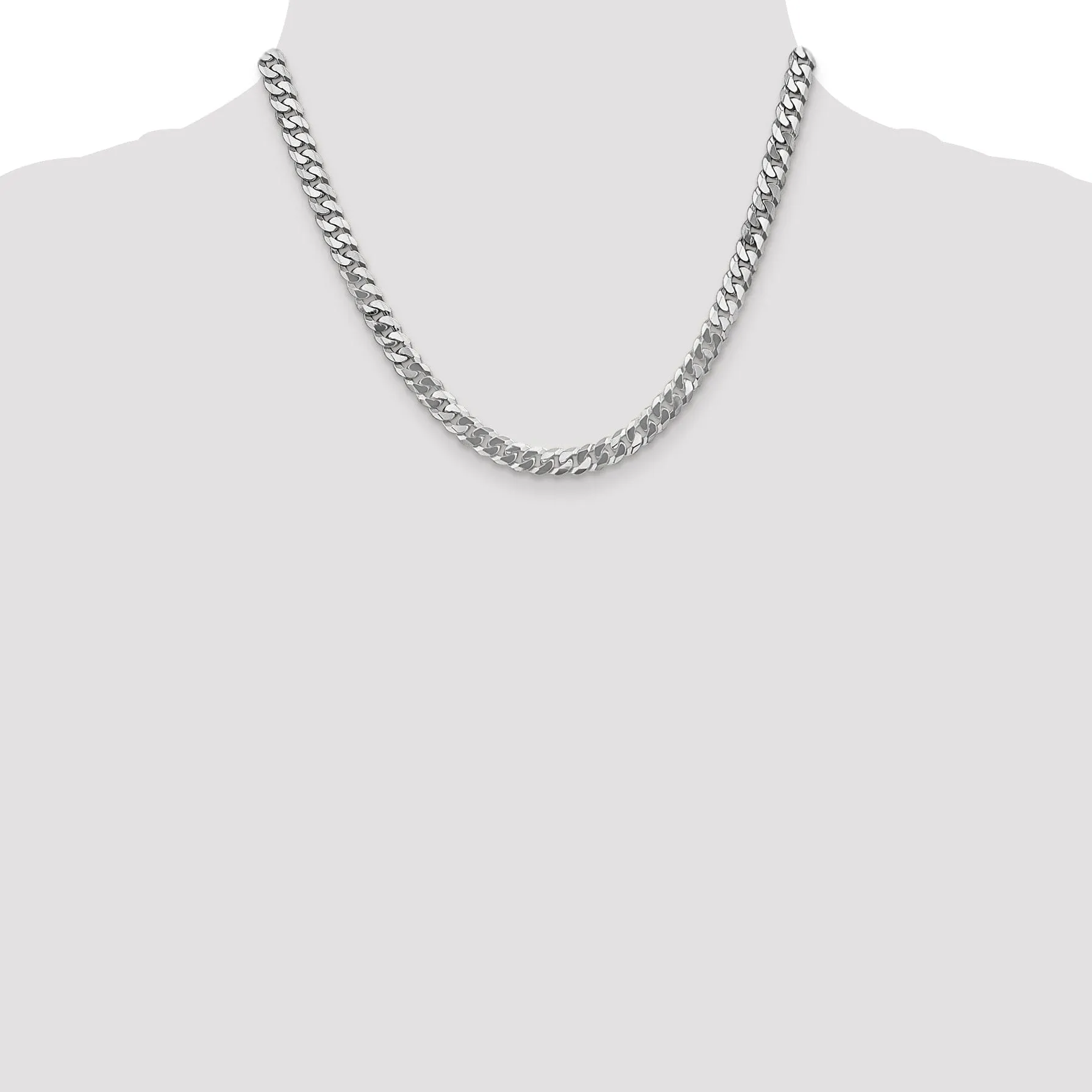 14k White Gold Polished 6.10mmFlat Curb Chain