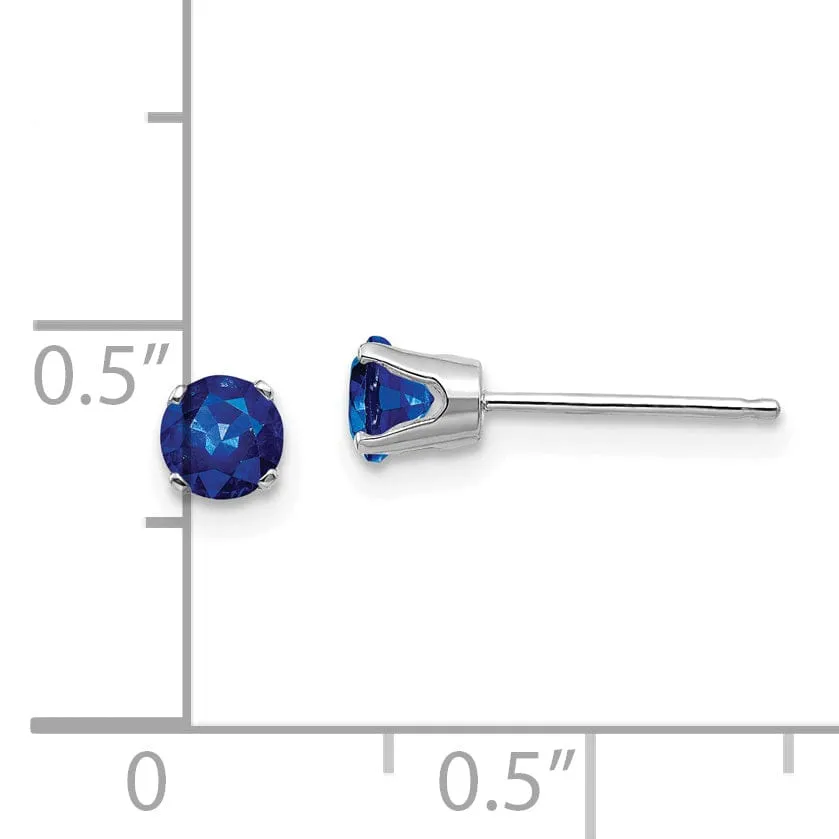14k White Gold Round Sapphire Birthstone Earrings