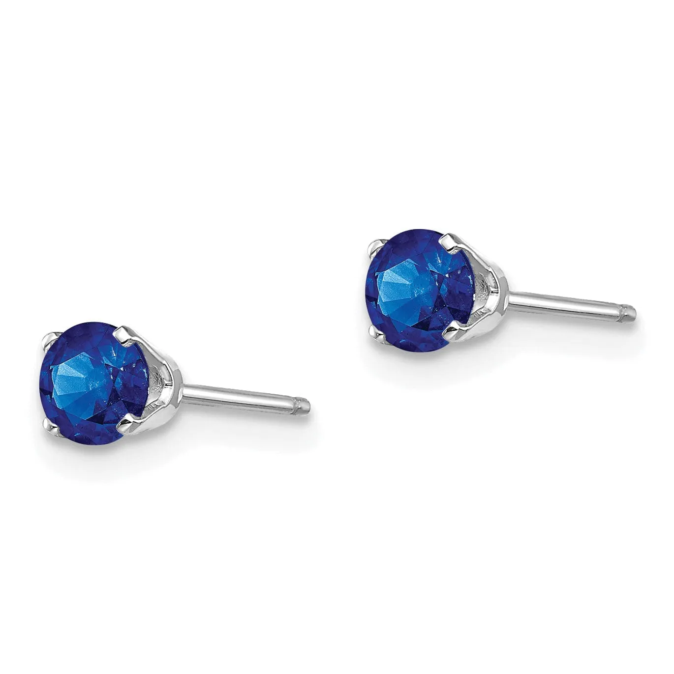 14k White Gold Round Sapphire Birthstone Earrings