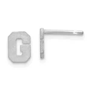 14K White Gold Script Satin Brushed Finish Letter G Initial Earrings