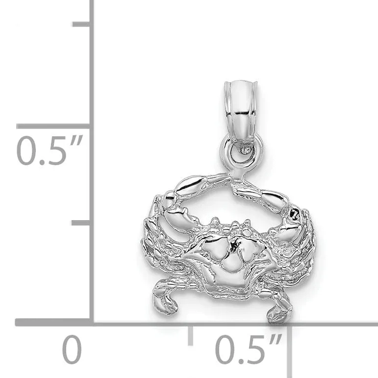 14k White Gold Solid Polished Blue Claw Crab Charm Pendant