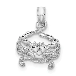 14k White Gold Solid Polished Blue Claw Crab Charm Pendant