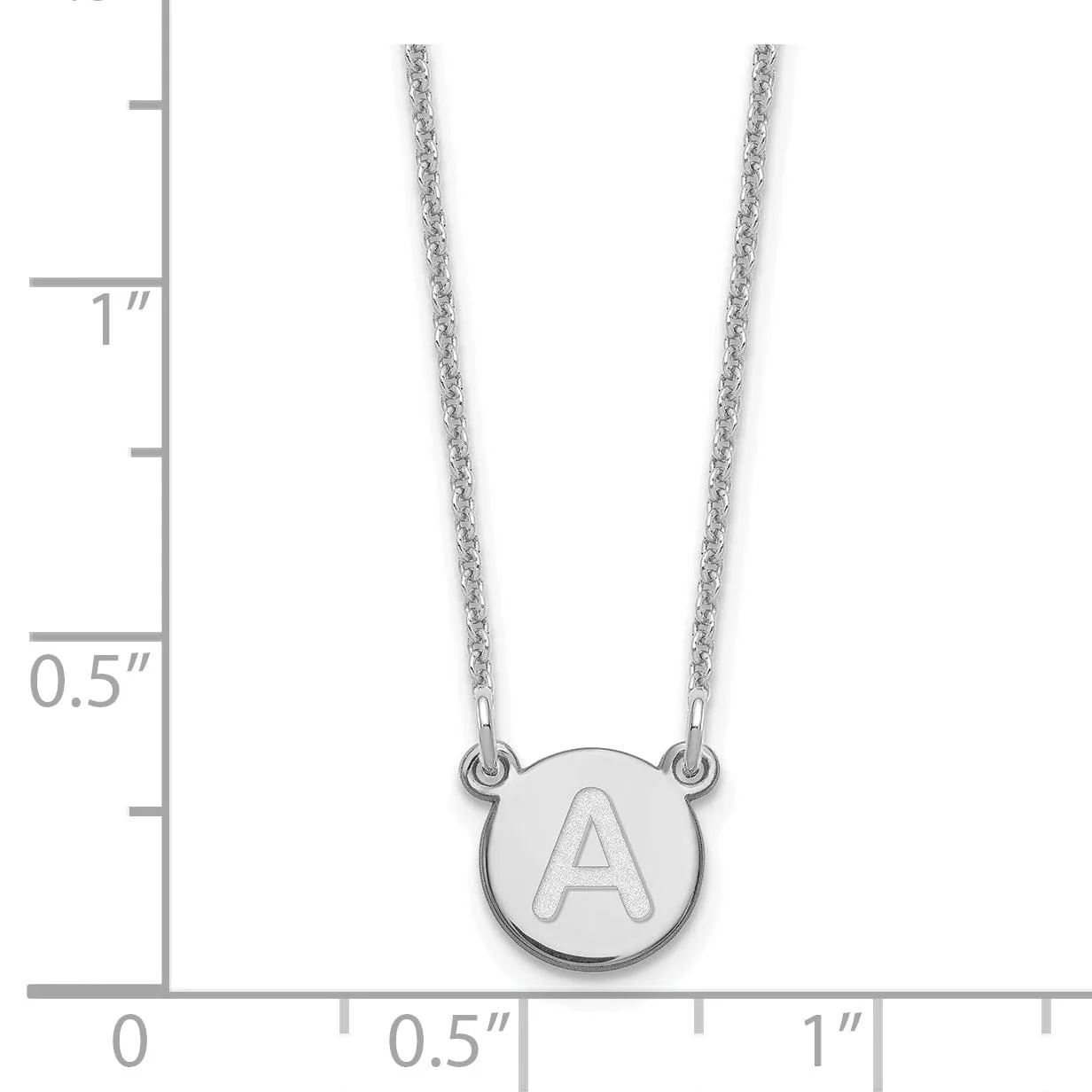 14k White Gold Tiny Circle Block Letter A Initial Pendant and Necklace